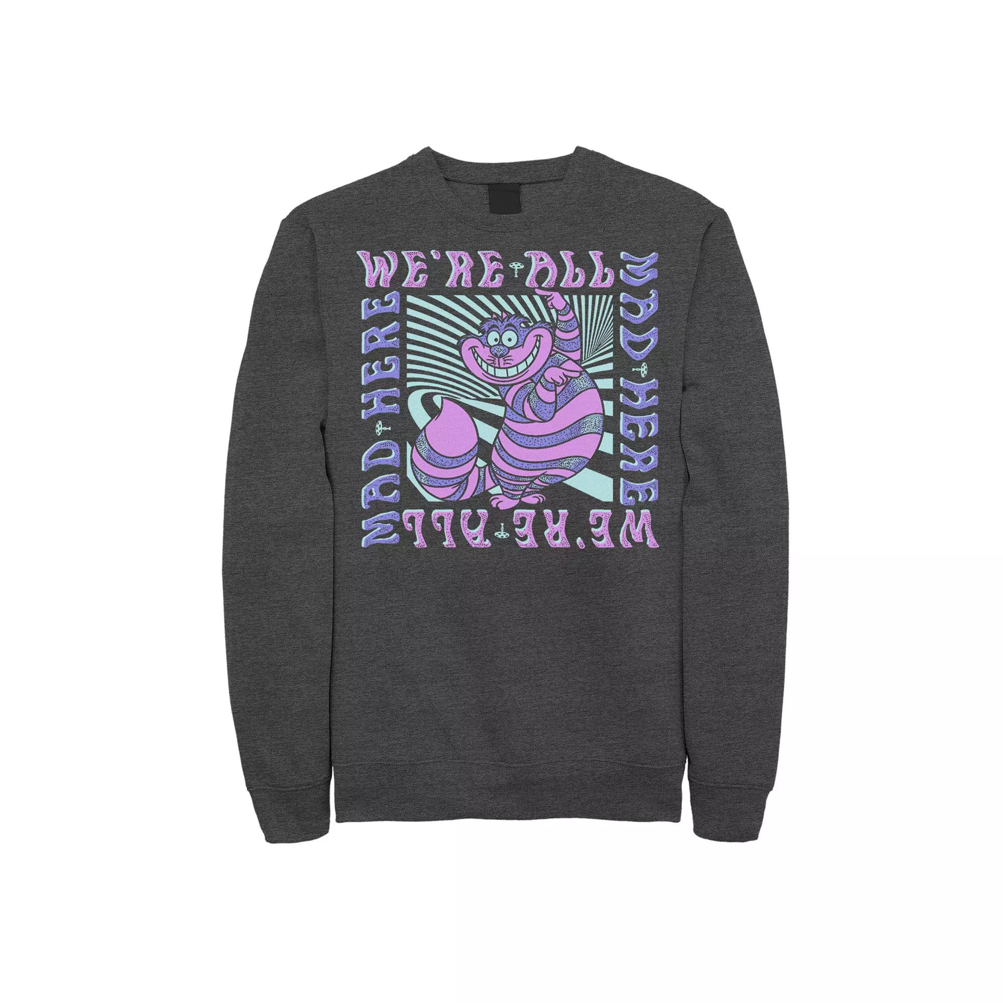 Disney's Alice In Wonderland Cheshire Cat Men's We're All Mad Box Up Sweatshirt, Size: XL, Black Product Image