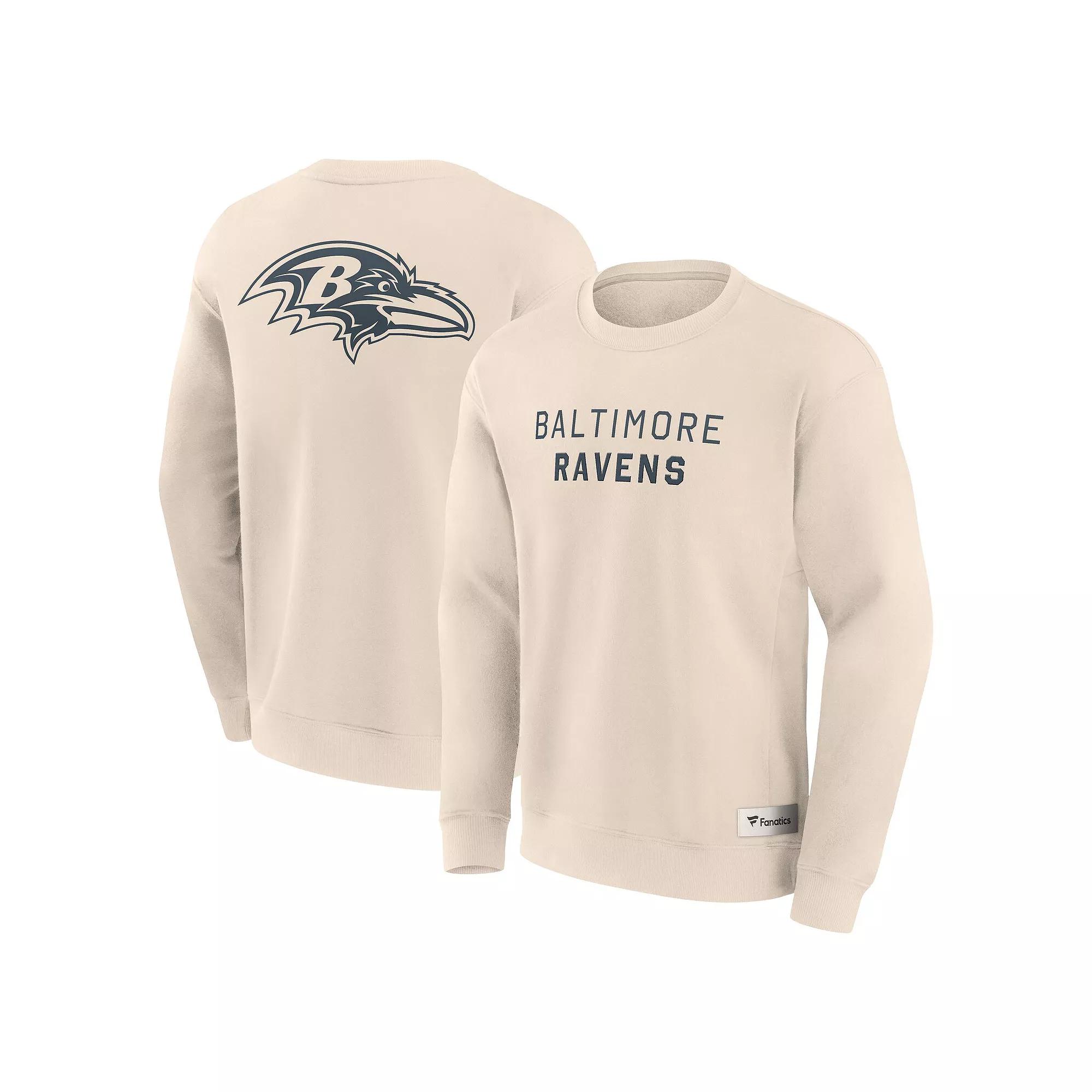 Men's Fanatics Cream Baltimore Ravens Elements Future Ground Lettering Pullover Sweatshirt,  Product Image