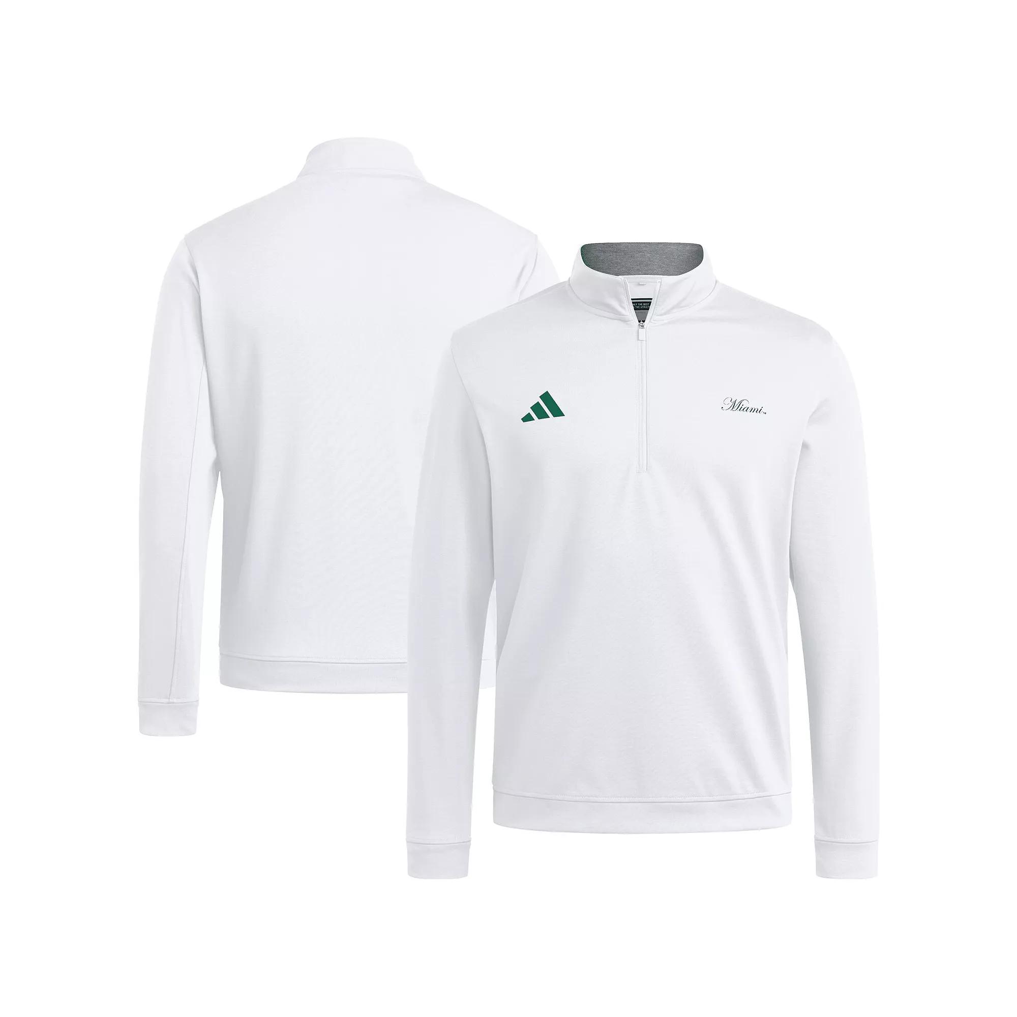Men's adidas White Miami Hurricanes Elevated Quarter-Zip Jacket,  Product Image
