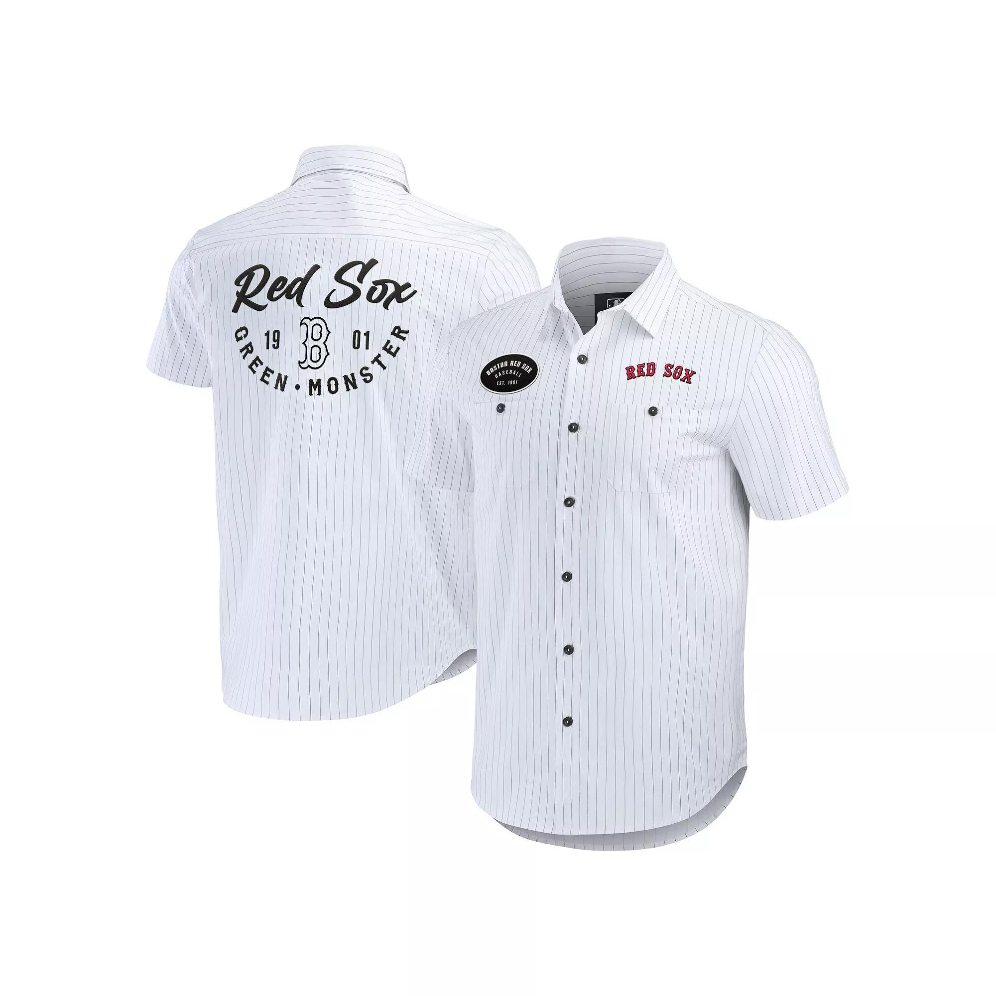 Men's Darius Rucker Collection by Fanatics White Boston Red Sox Pin Stripe Short Sleeve Button-Up Shirt,  Product Image
