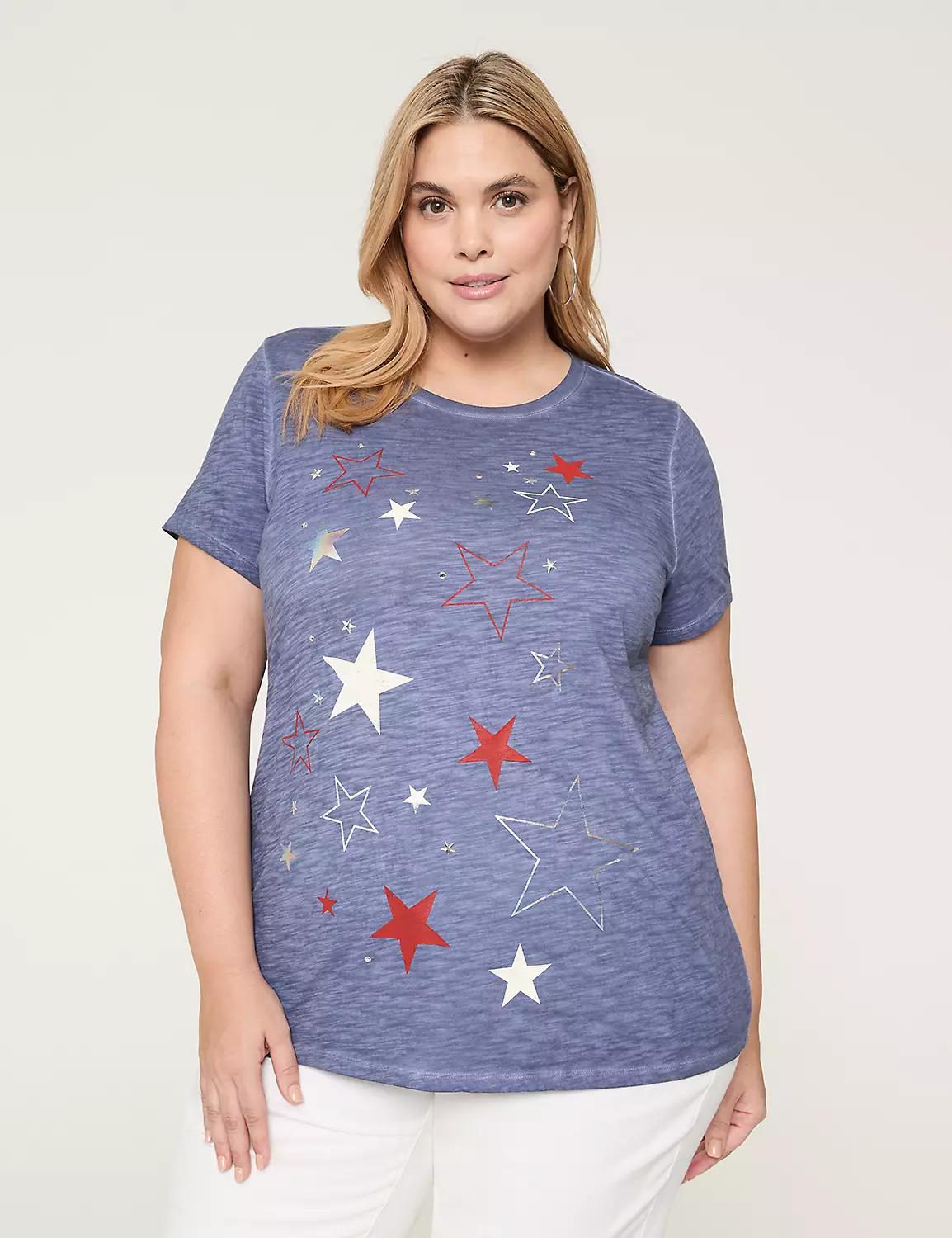 Embellished Red, White & Blue Stars Graphic Tee Product Image