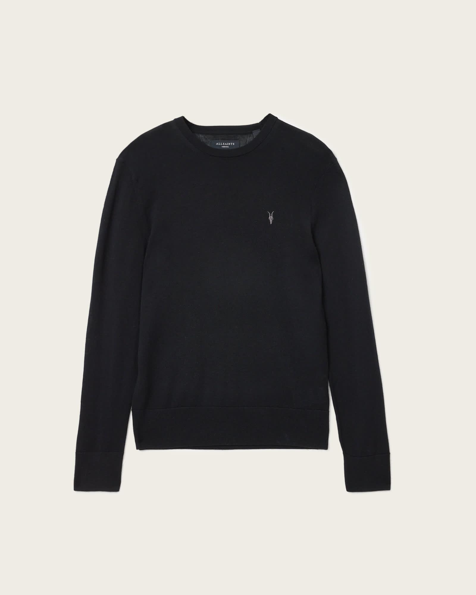Mode Merino Crew Neck Ramskull Sweater Black | ALLSAINTS US Product Image
