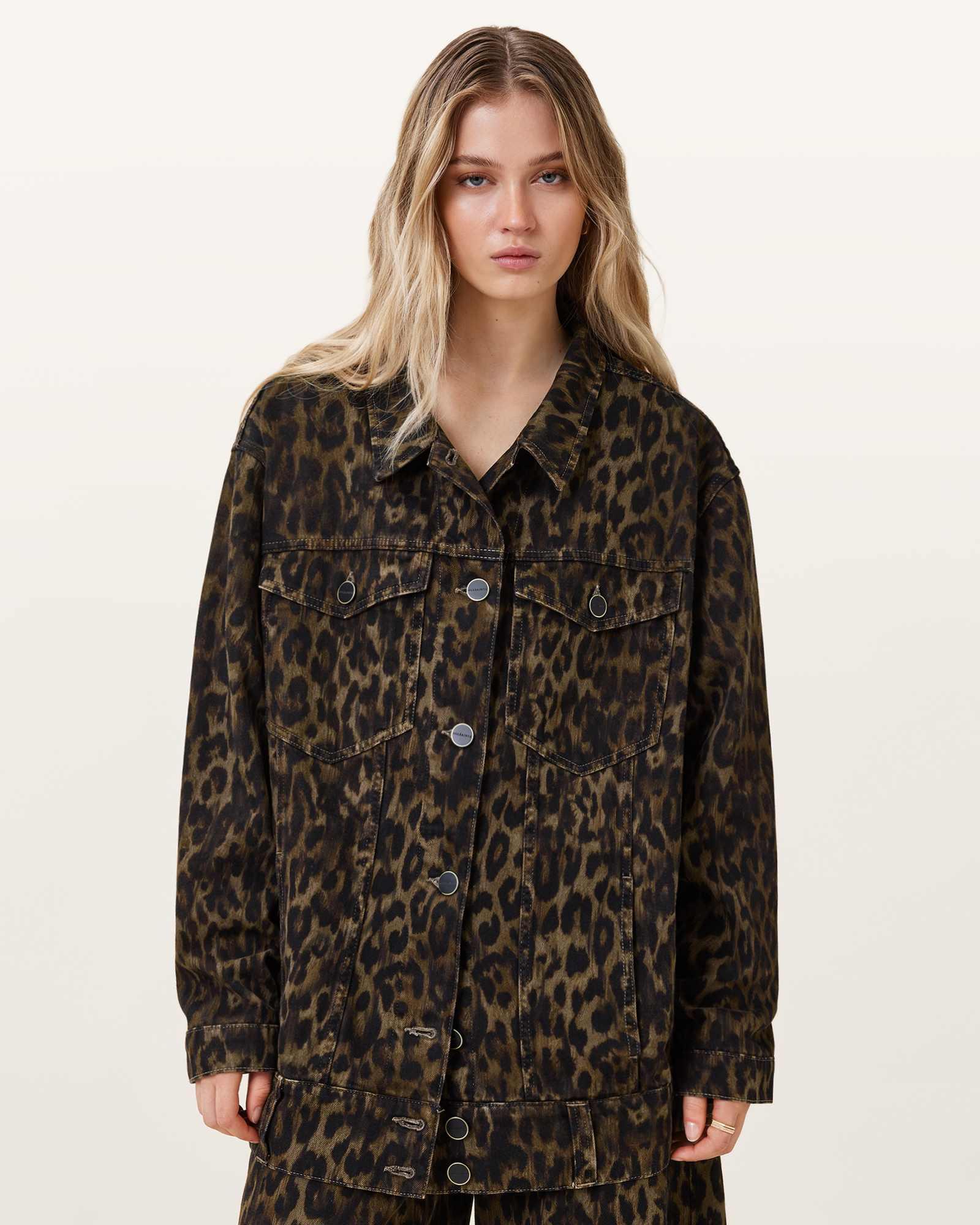 Willow Leopard Print Denim Jacket LEPPO BROWN | ALLSAINTS US Product Image