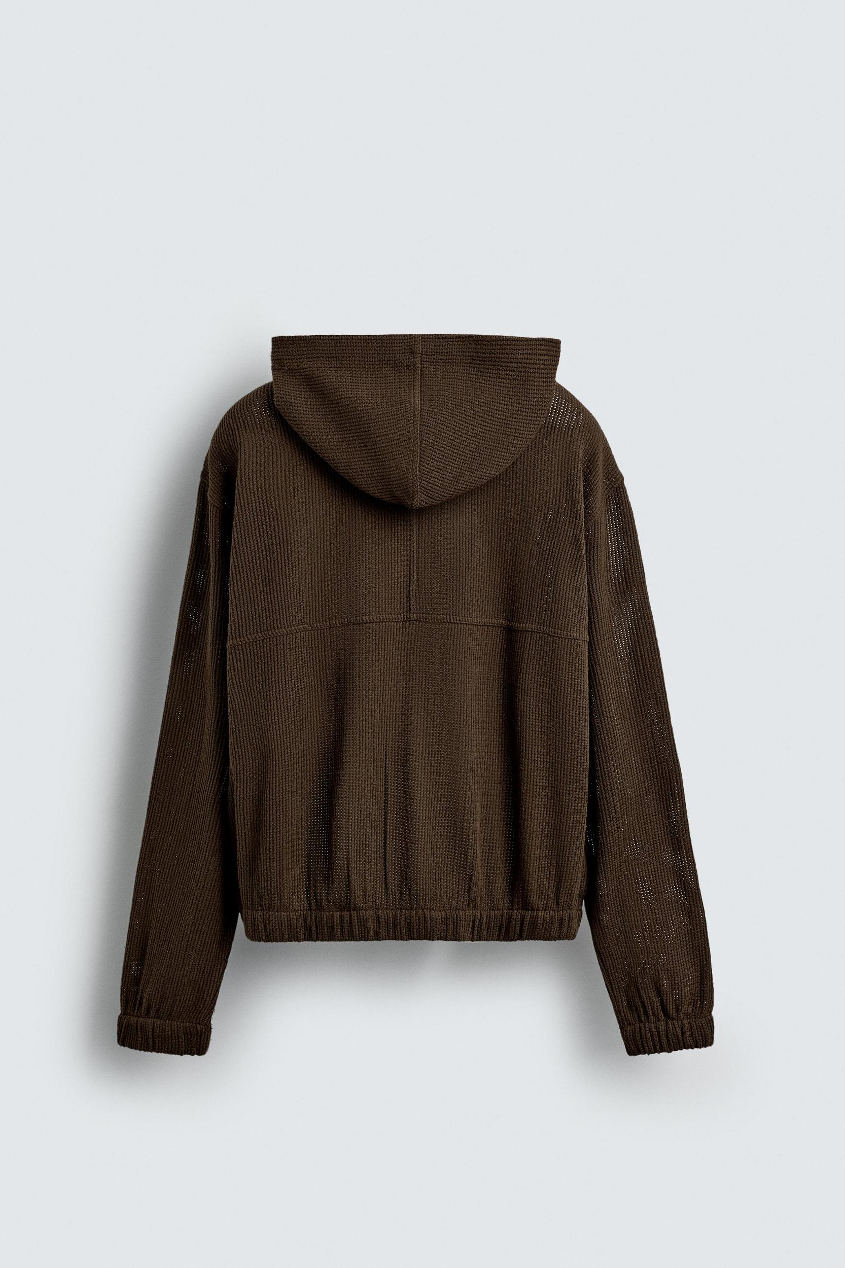 HOODED OPEN-KNIT OVERSHIRT Product Image