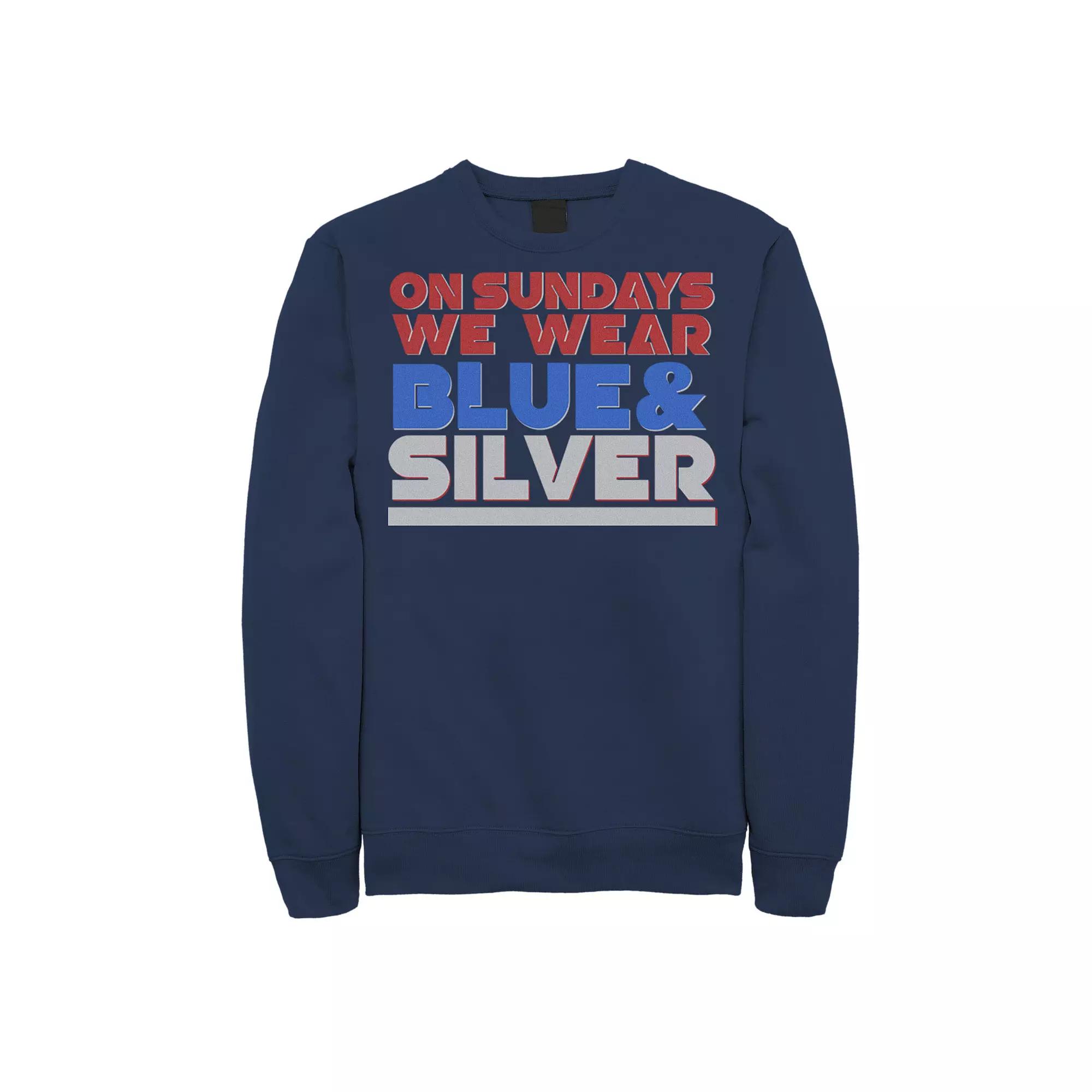 Men's On Sundays We Wear Blue And Silver Text Stack Graphic Fleece Pullover,  Product Image