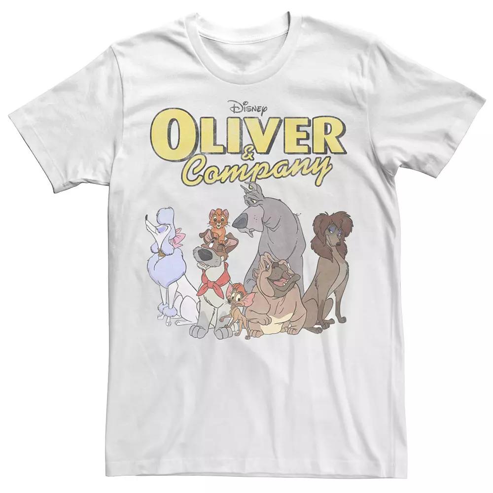 Big & Tall Disney Oliver And Company Group Shot Vintage Portrait Tee, Men's, Size: 4XL, White Product Image