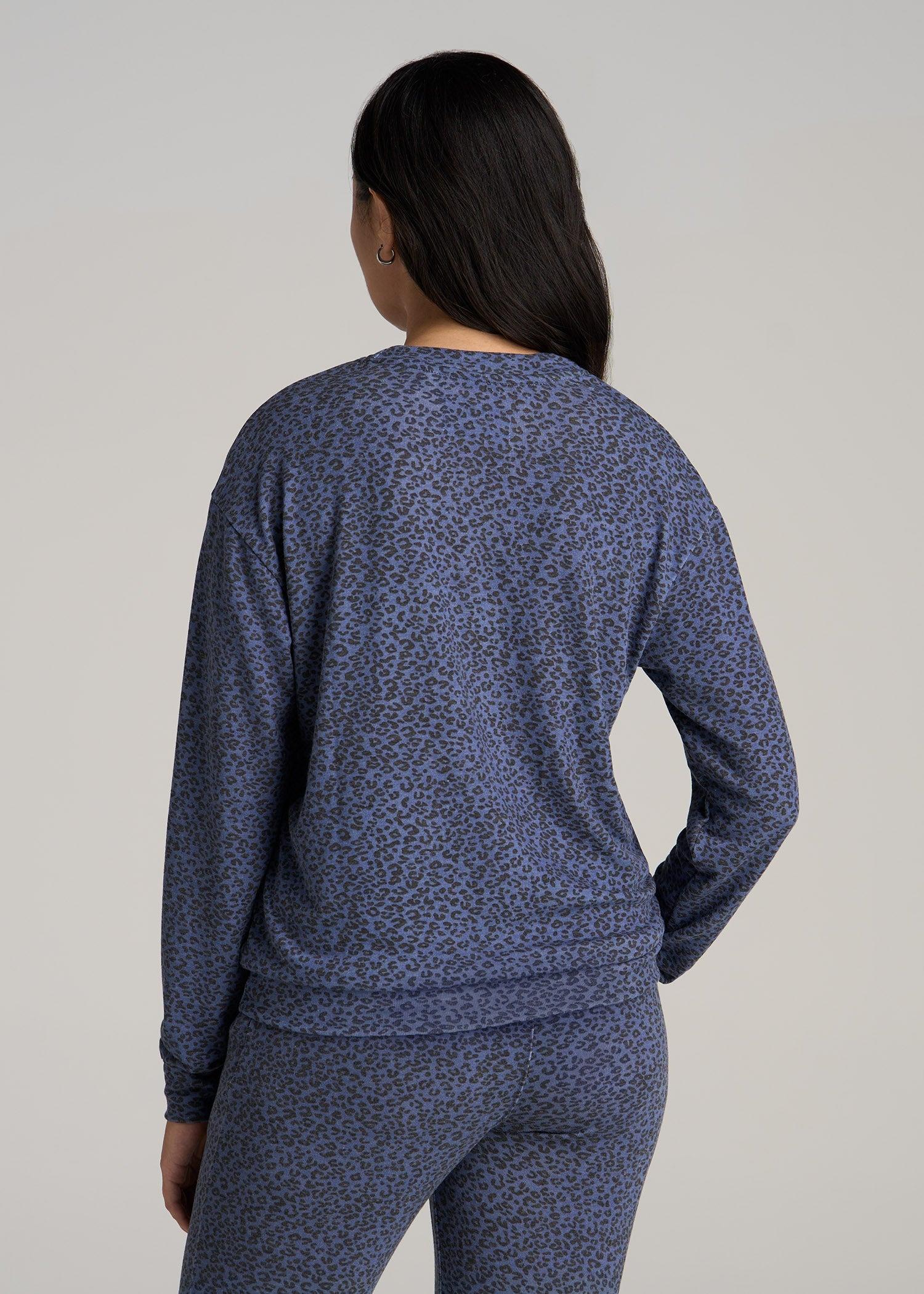 Cozy Lounge Crewneck for Tall Women in Navy Leopard Female Product Image