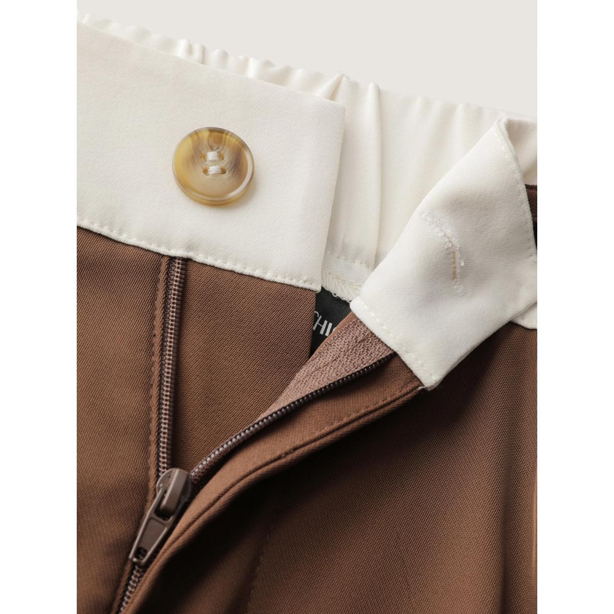 Plus Size Color Contrast Drawstring Wide-Leg Pants Women Browncoffeecolor Office Loose Mid Rise Office Pants BloomChic 12/L Product Image