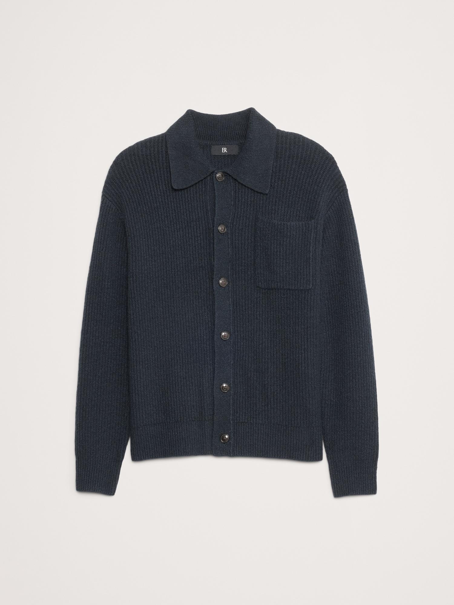 Ribbed Bouclé Polo Cardigan Product Image