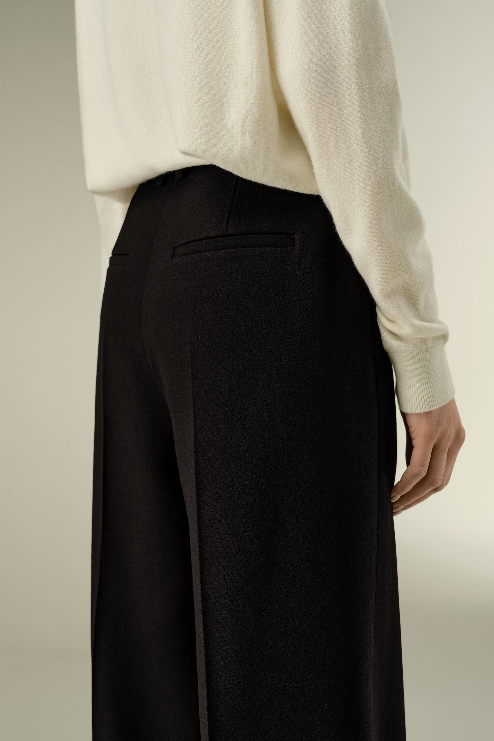 LILYSILK Women's Silk-Wool Tweed Wide-Leg Trousers, Black, Size 16, Wrinkle-Resistant Product Image