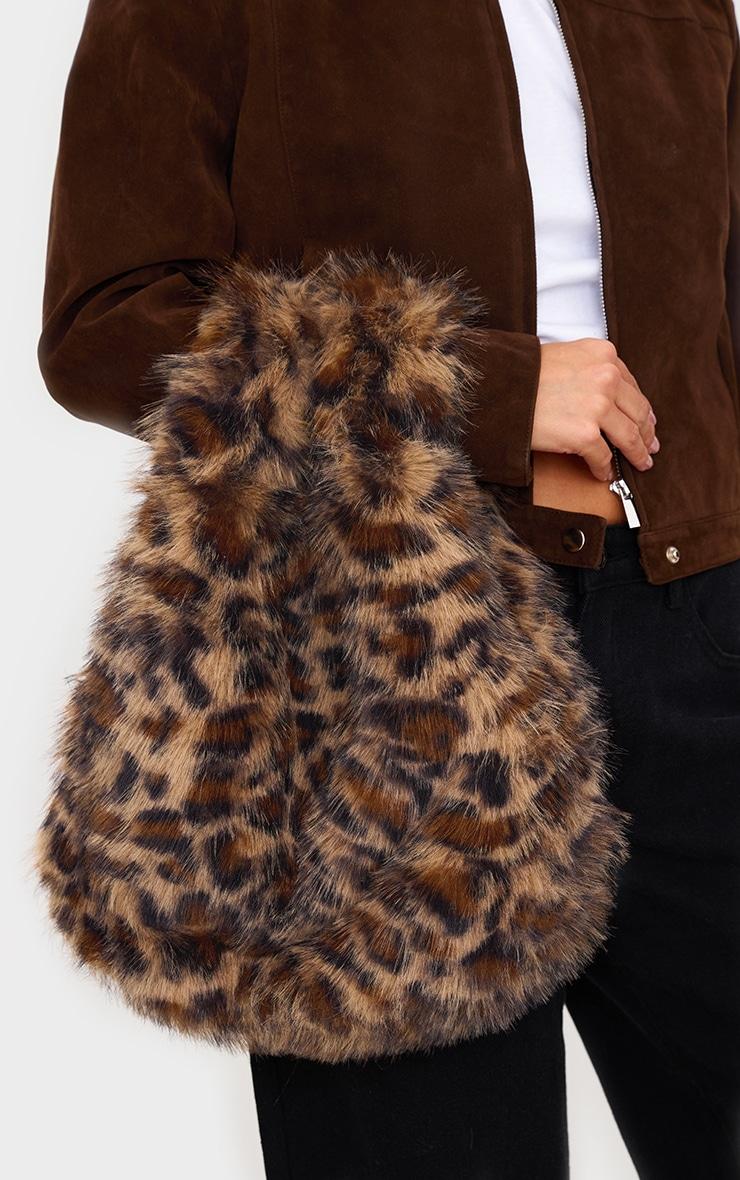 Leopard Faux Fur Tote Handbag Product Image
