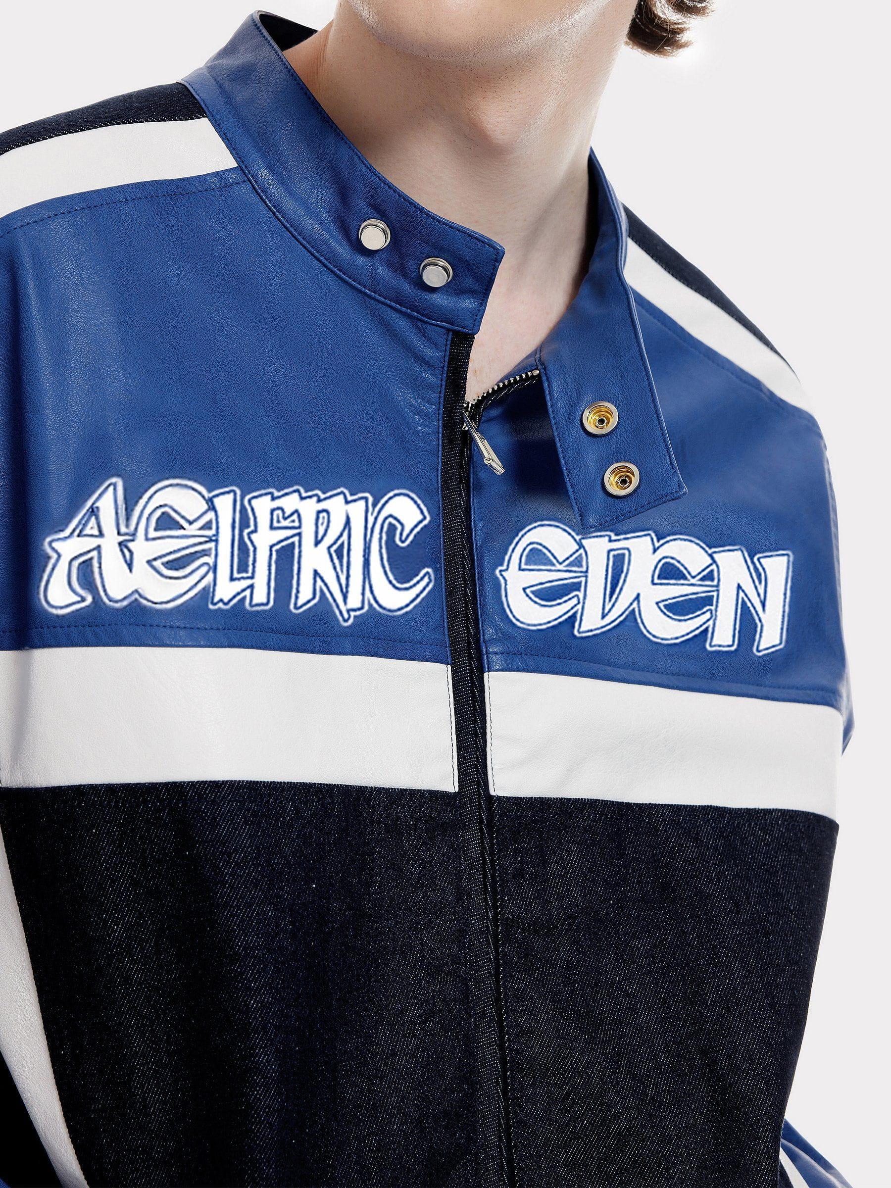 Aelfric Eden Denim Faux Leather Patchwork Jacket Product Image