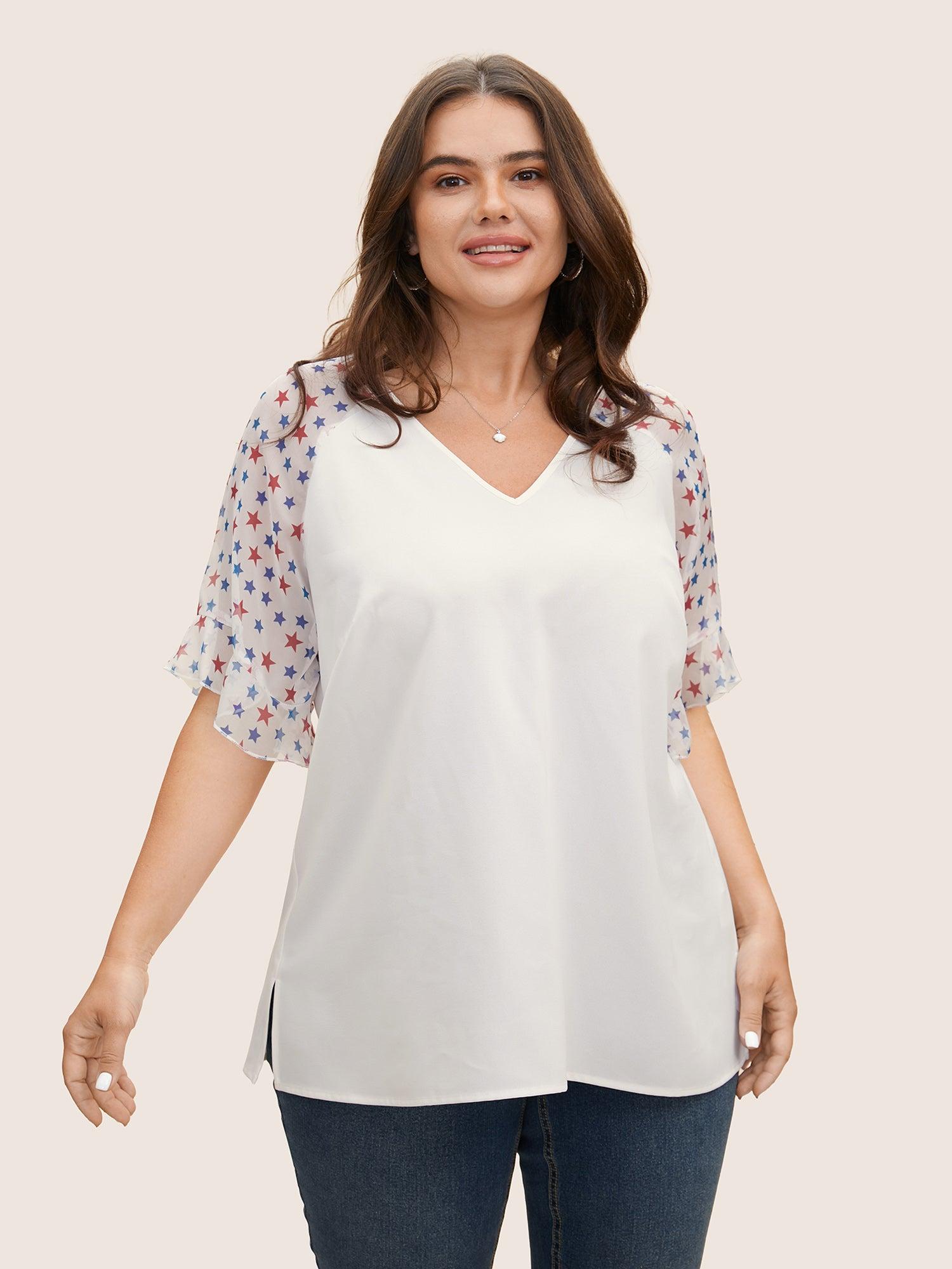 Star & Striped Ruffles Raglan Sleeve Blouse Female Product Image