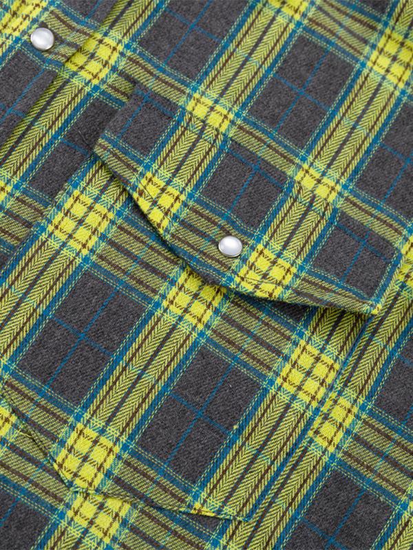 Vintage Plaid Print Long Sleeve Blouse Product Image