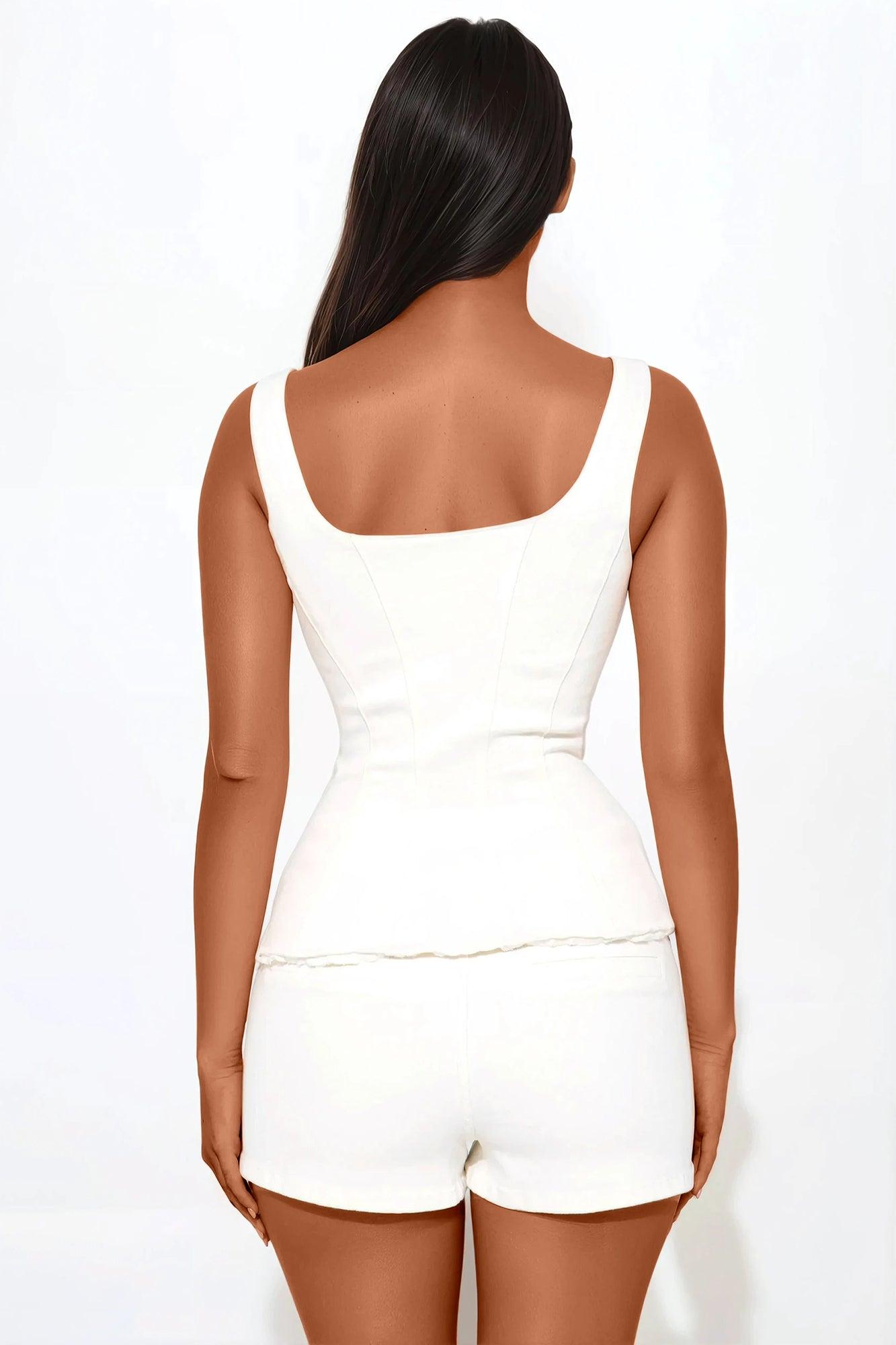 Ava Denim Short Set - White Product Image