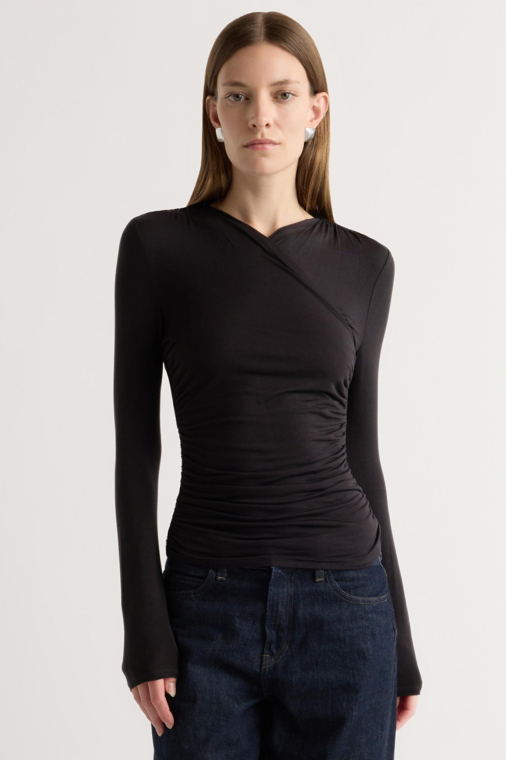 Lilou Wrap-Neck Long-Sleeve Tee Product Image