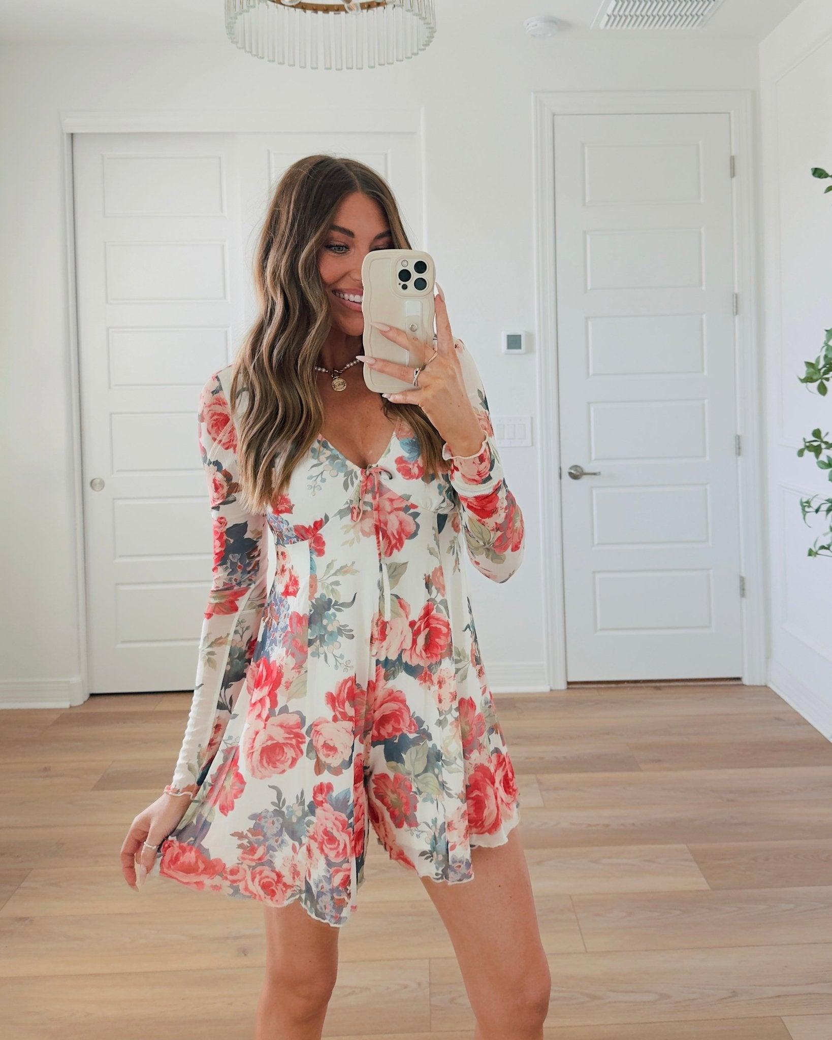 Cream Floral Print V Neck Romper - FINAL SALE Product Image