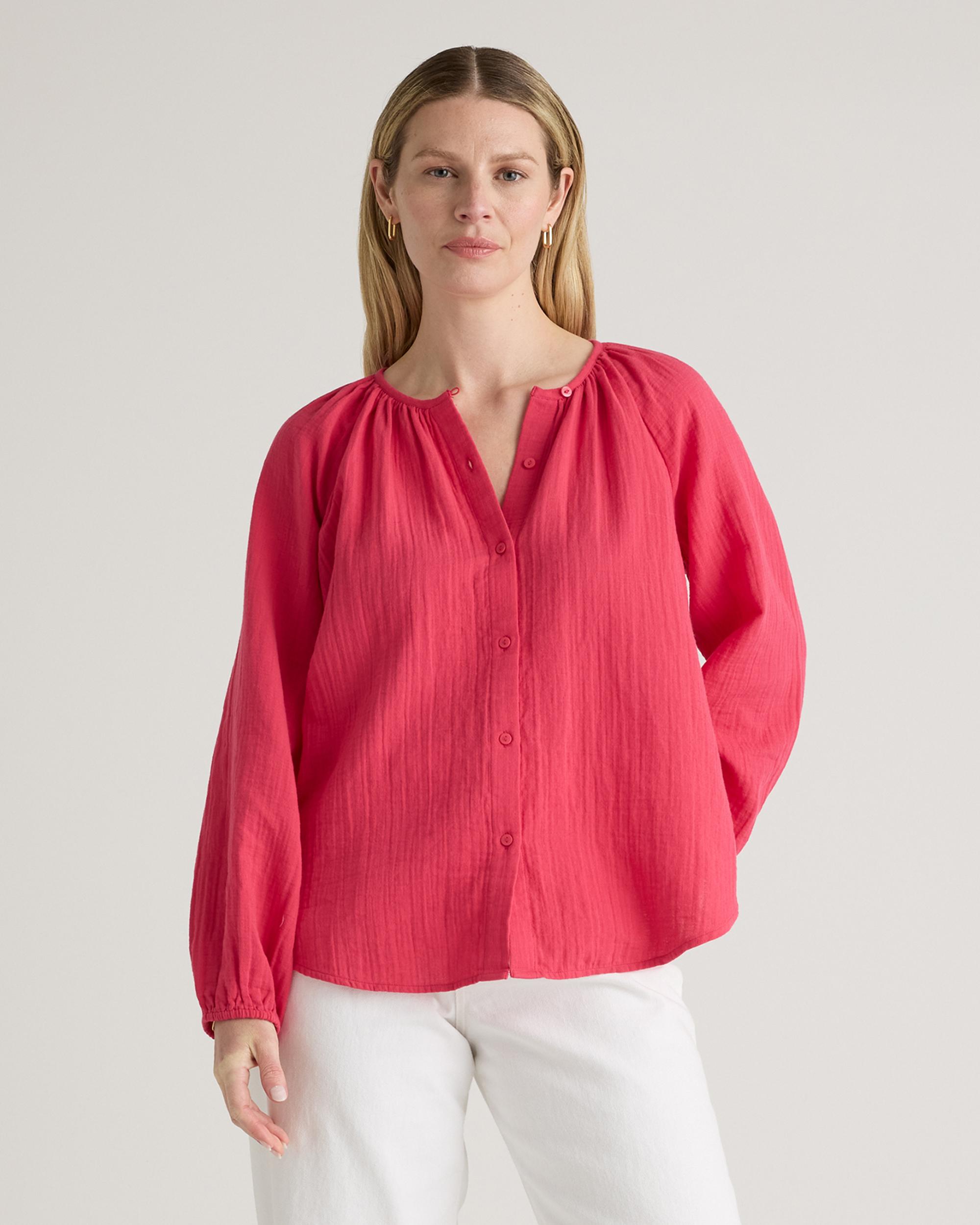 Quince | Women's Gauze Peasant Blouse Organic Cotton Product Image