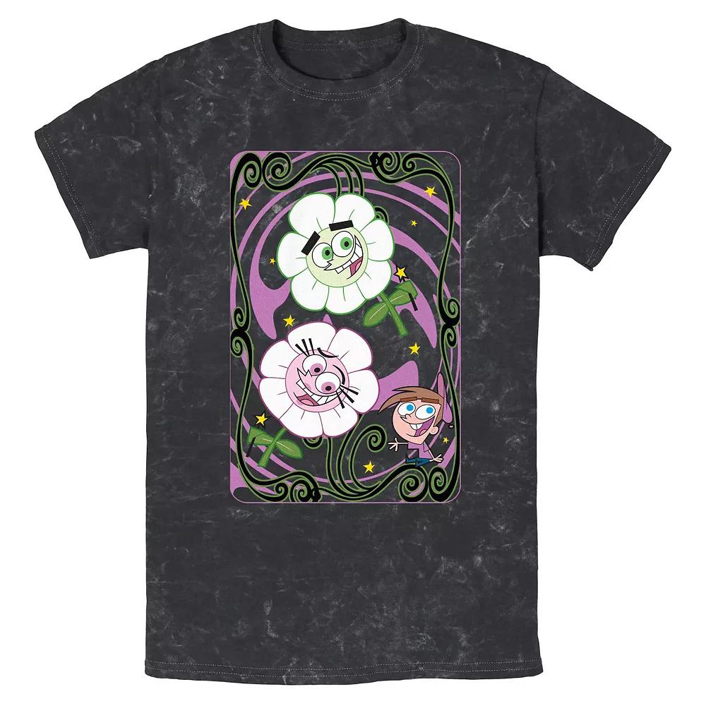Men's Fairly Oddparents Spring Flowers Card Mineral Wash Graphic Tee, Size: XL, Black Product Image