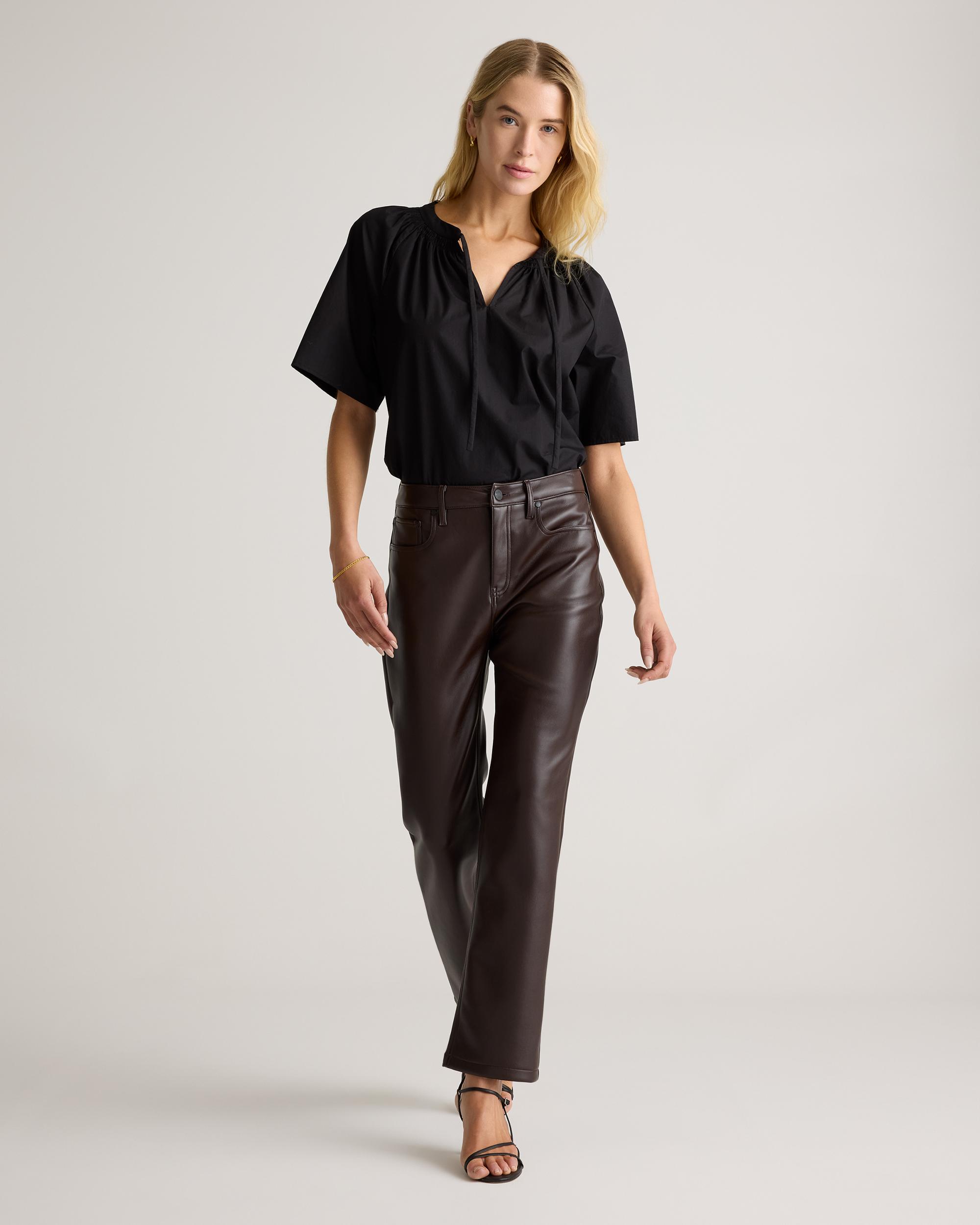Quince | Women's Vegan Leather Straight Leg Pants Recycled Polyester Product Image