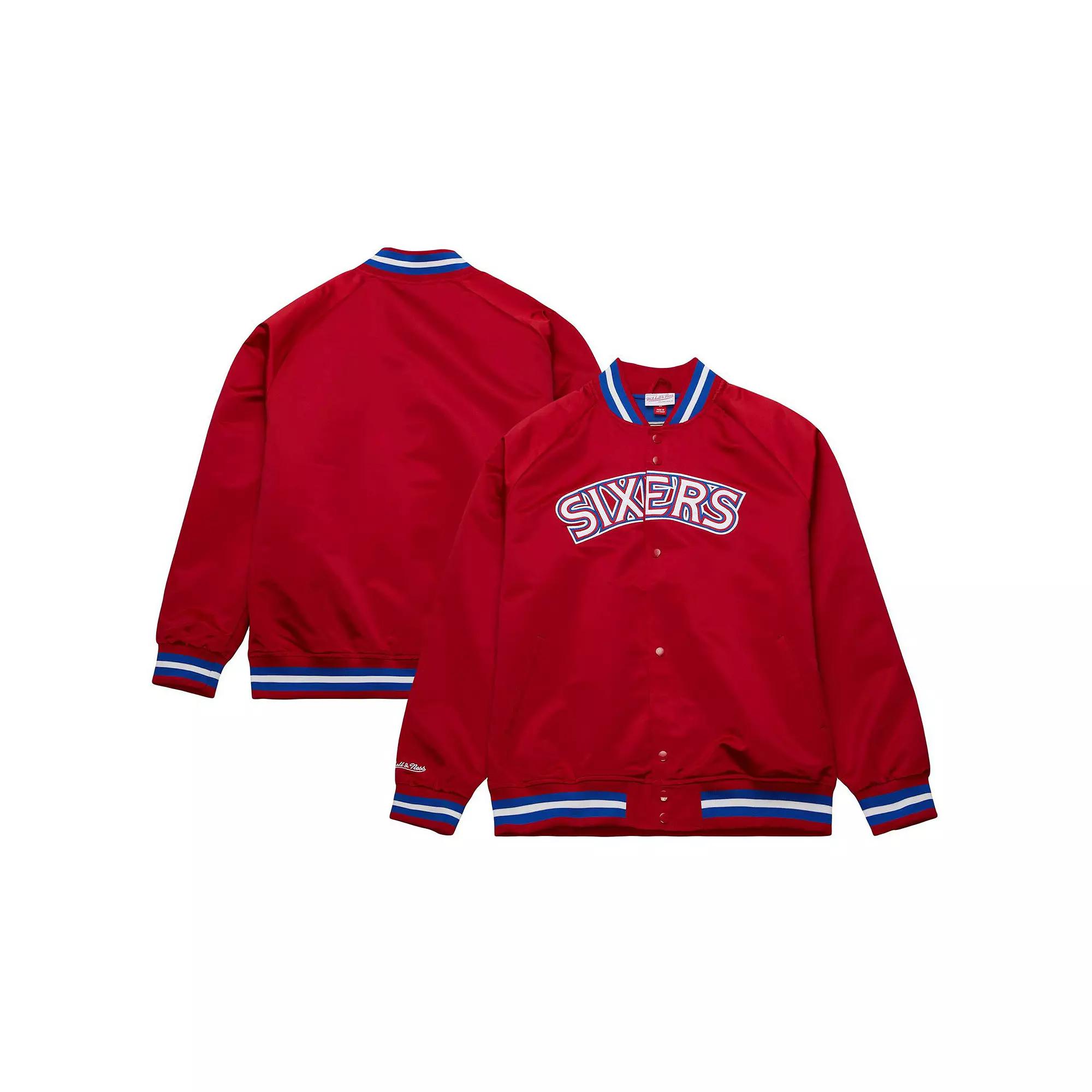 Men's Mitchell & Ness Red Philadelphia 76ers Hardwood Classics Throwback Wordmark Raglan Full-Snap Jacket,  Product Image