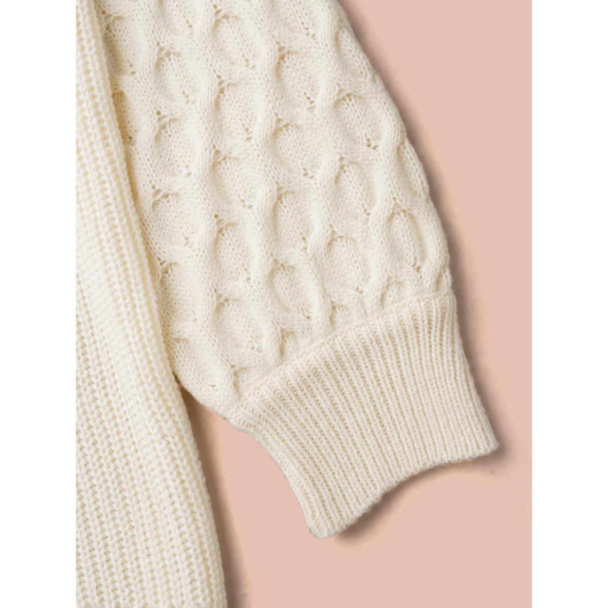 Plus Size Round Neck Heart Cable Knit Pullover Ivory Women Playful Loose Long Sleeve Round Neck Casual Pullovers BloomChic 28/5X Product Image