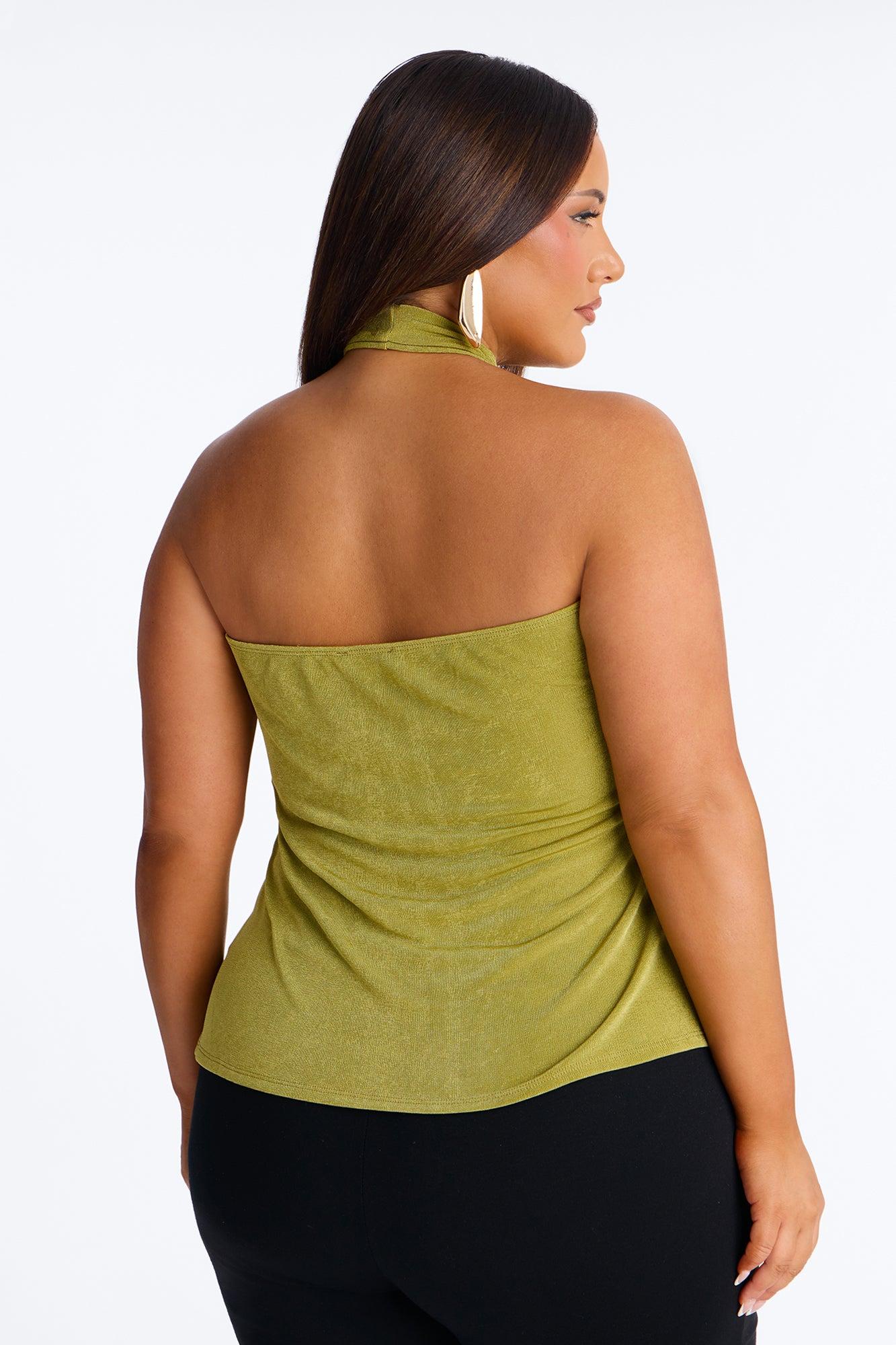 Your Desire Ruched Halter Flyaway Top - Green Female Product Image