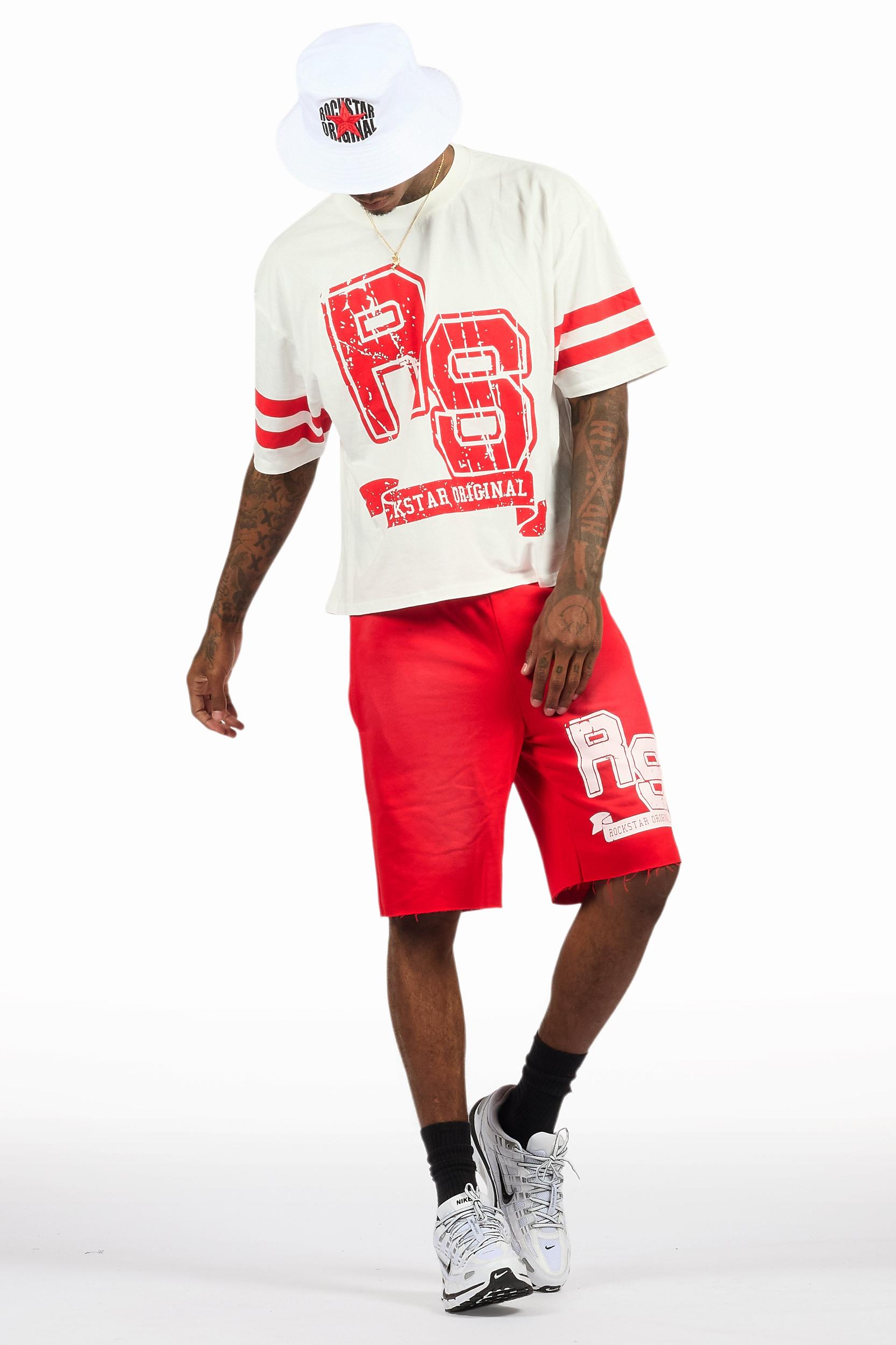 Alik White/Red Crop Boxy Tee Short Set Male Product Image