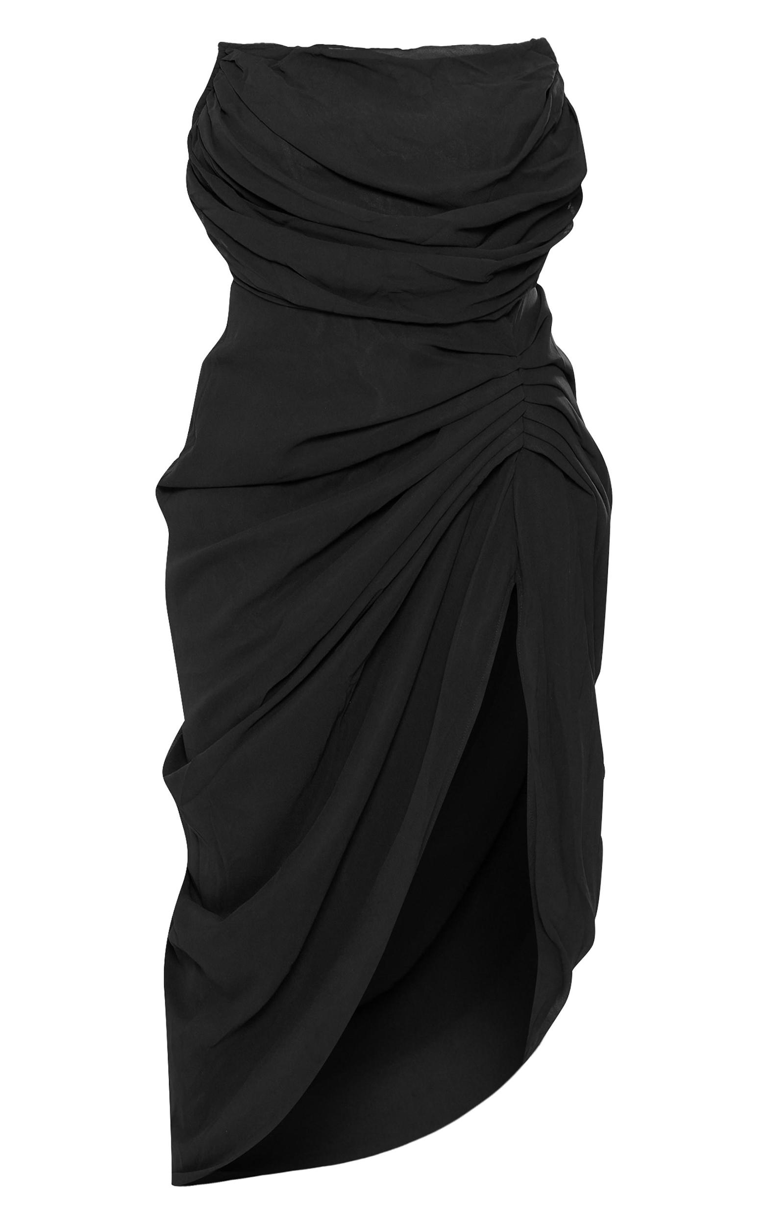 Plus Deep Black Chiffon Corset Bandeau Draped Midi Dress Product Image