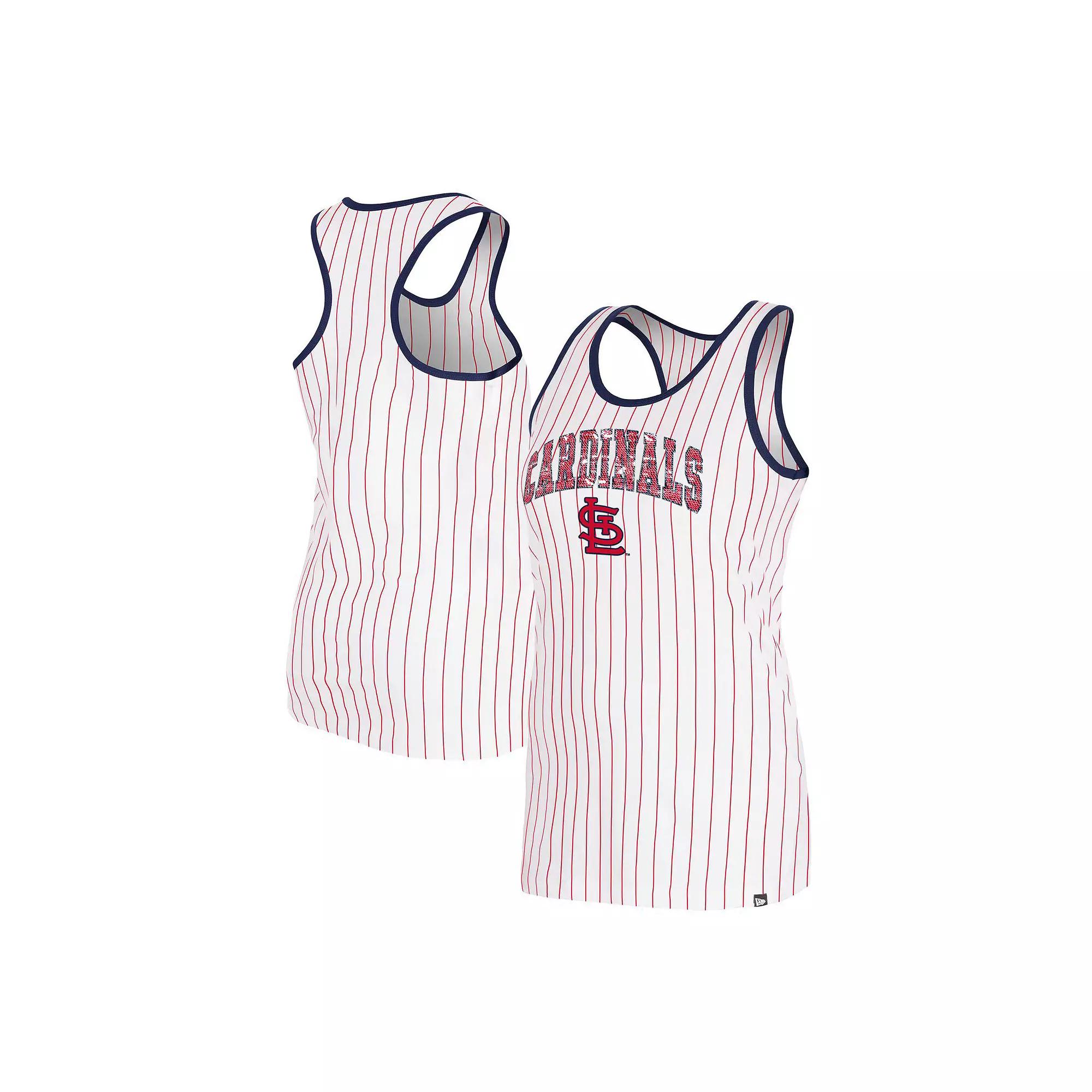 Women's New Era White St. Louis Cardinals Sequin Pinstripe Racerback Tank Top, Size: Medium Product Image
