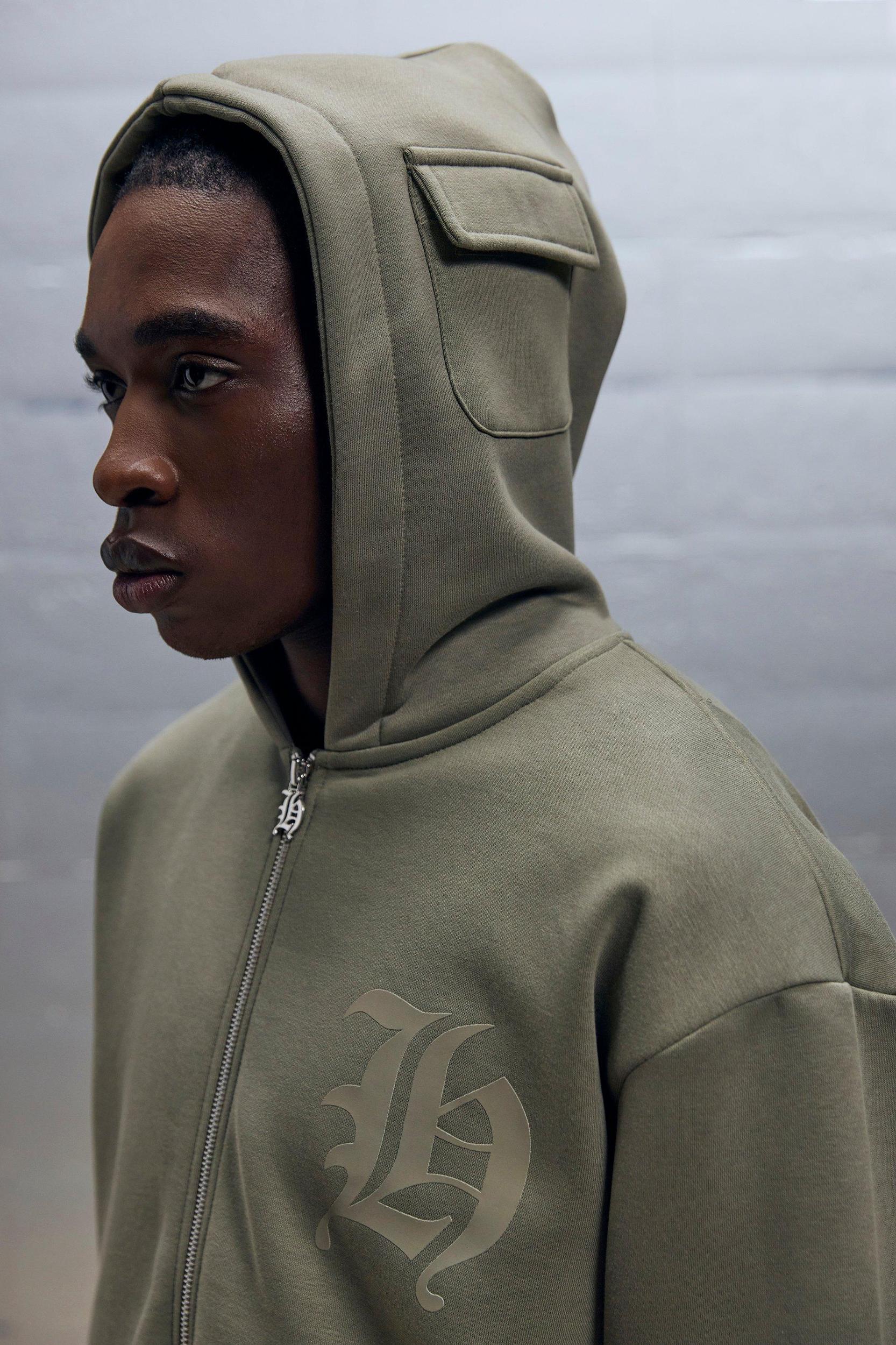 Oversized Zip Through Cargo Pocket Detail Hooded Tracksuit | boohooMAN USA Product Image