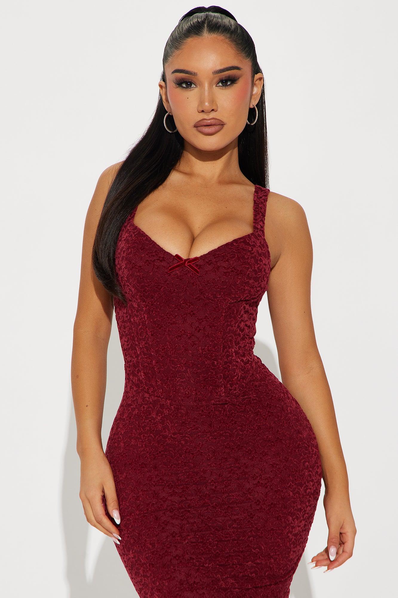 Vanessa Velvet Lace Maxi Dress - Burgundy Product Image