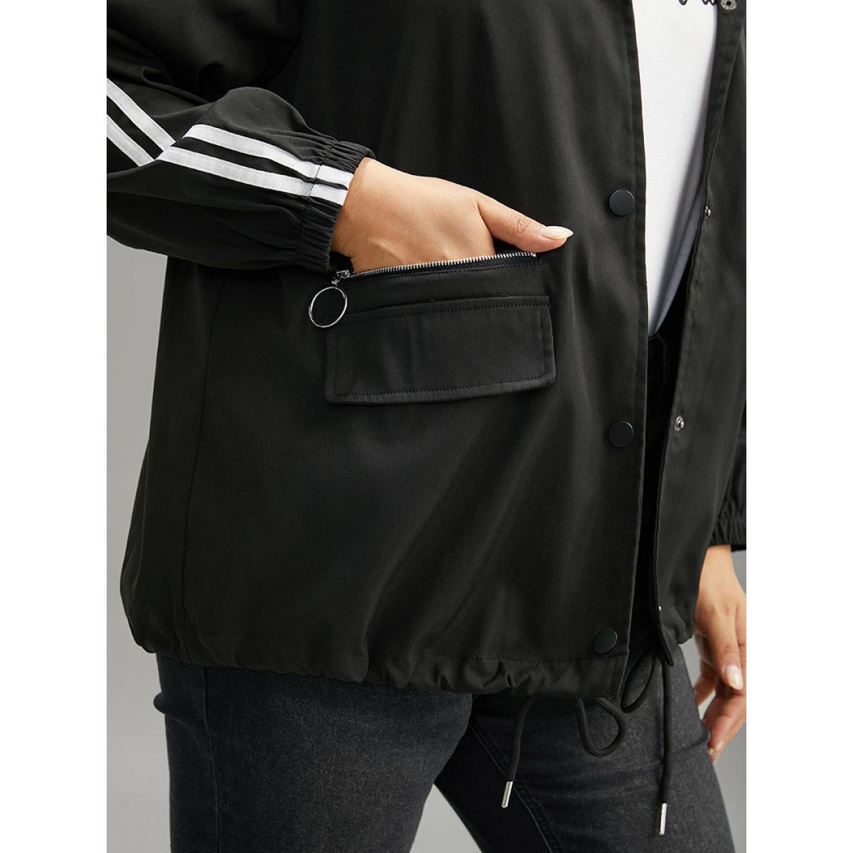 Plus Size Halloween Contrast Trim Zipper Drawstring Button Up Coat Women Black Casual Elastic cuffs Ladies Dailywear Winter Coats BloomChic 14-16/1X Product Image