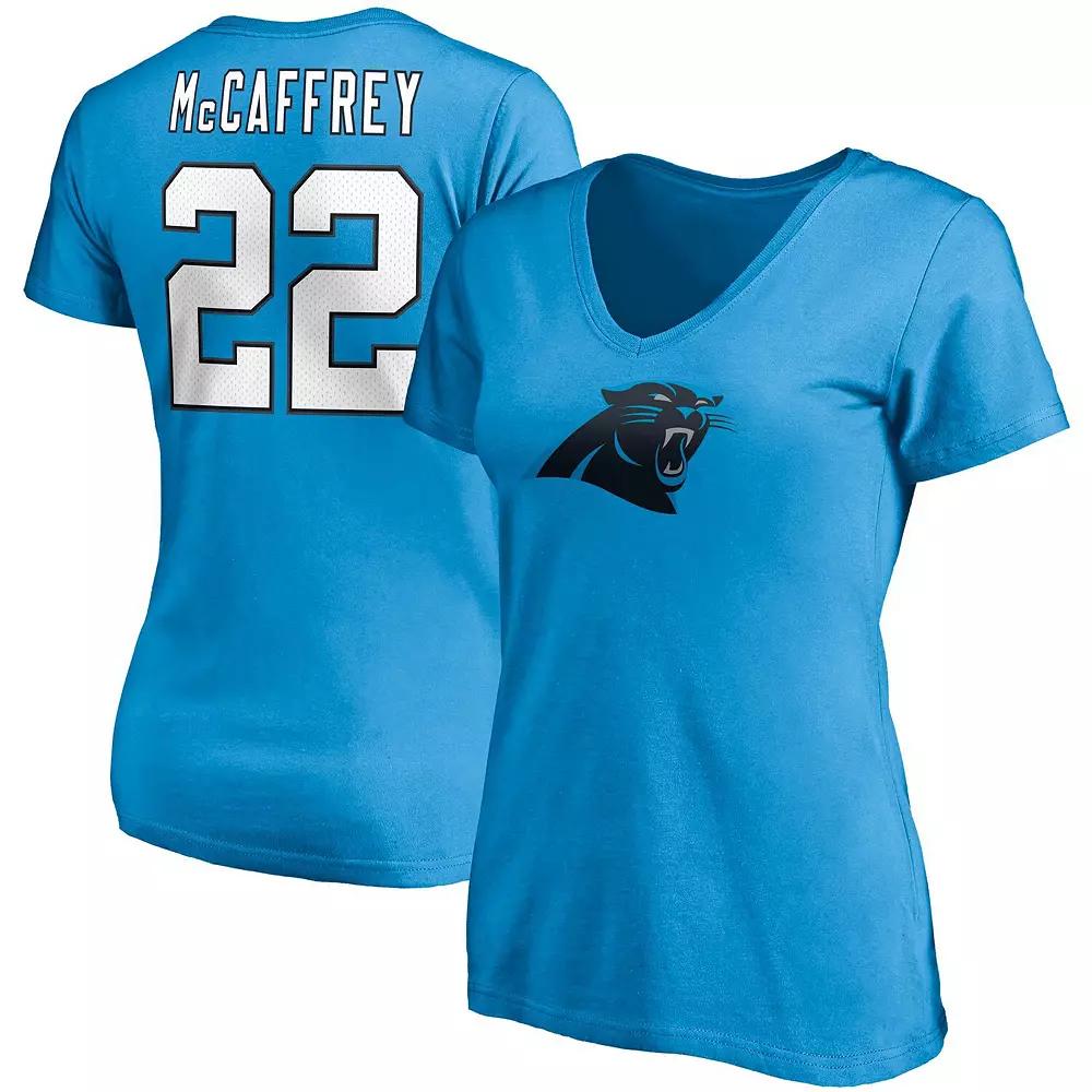 Women's Fanatics Branded Christian McCaffrey Blue Carolina Panthers Player Icon Name & Number V-Neck T-Shirt, Size: Small Product Image