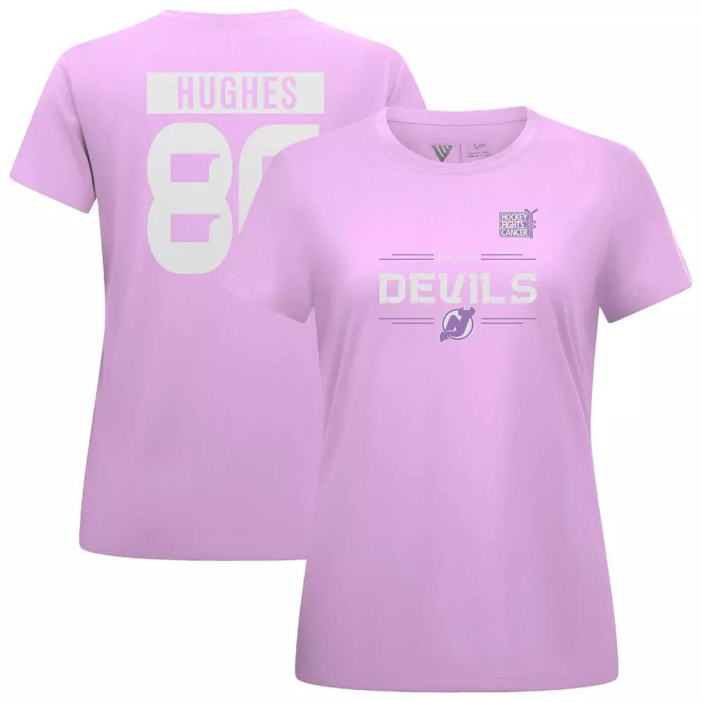 Women's Levelwear Jack Hughes Lavender New Jersey Devils Hockey Fights Cancer Anthem Name & Number T-Shirt,  Product Image