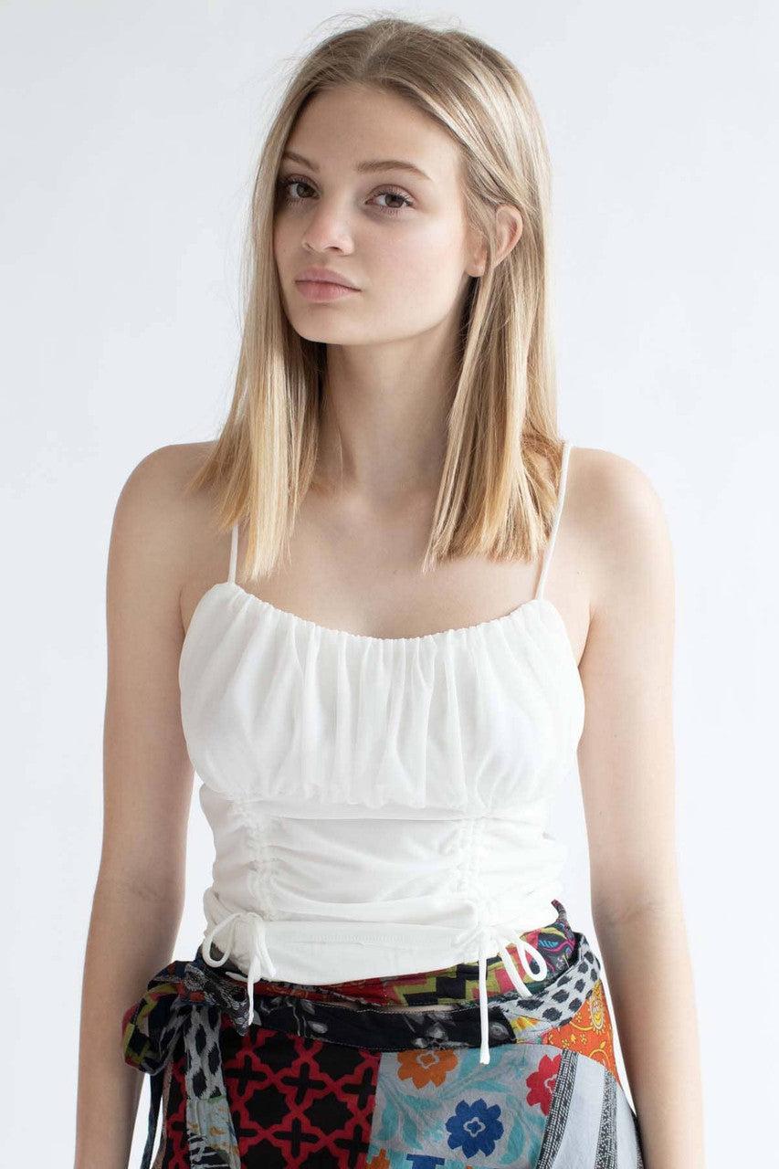 White Mesh Milkmaid Ruched Cami Product Image