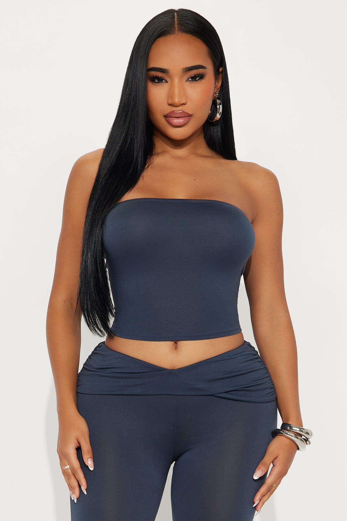 Delete My Number Fold Over Pant Set - Charcoal Female Product Image