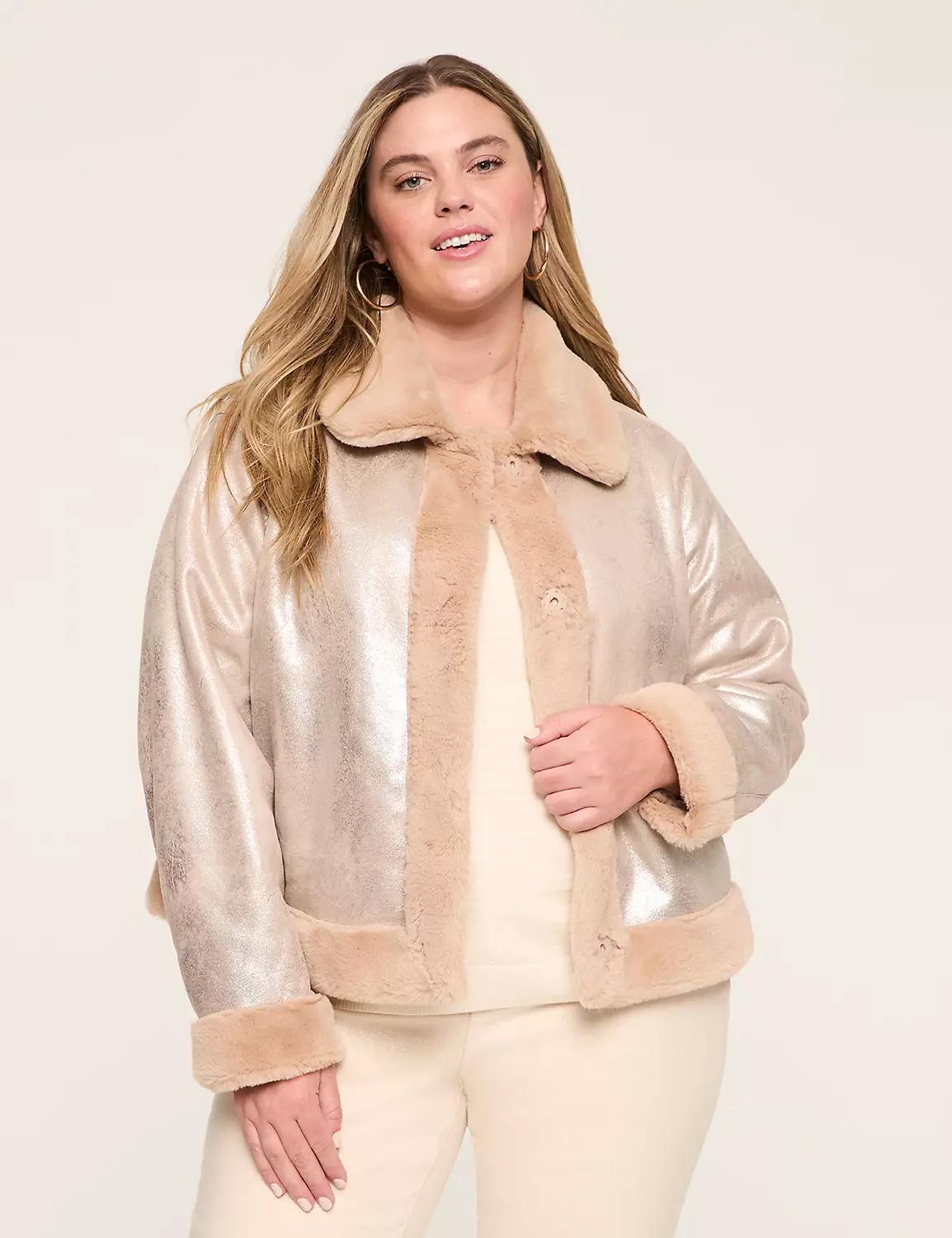 Faux-Suede Sherpa-Trim Short Jacket Product Image
