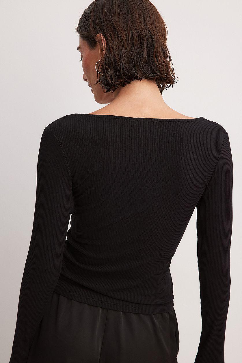 V-Neck Ribbed Long Sleeve Top Product Image