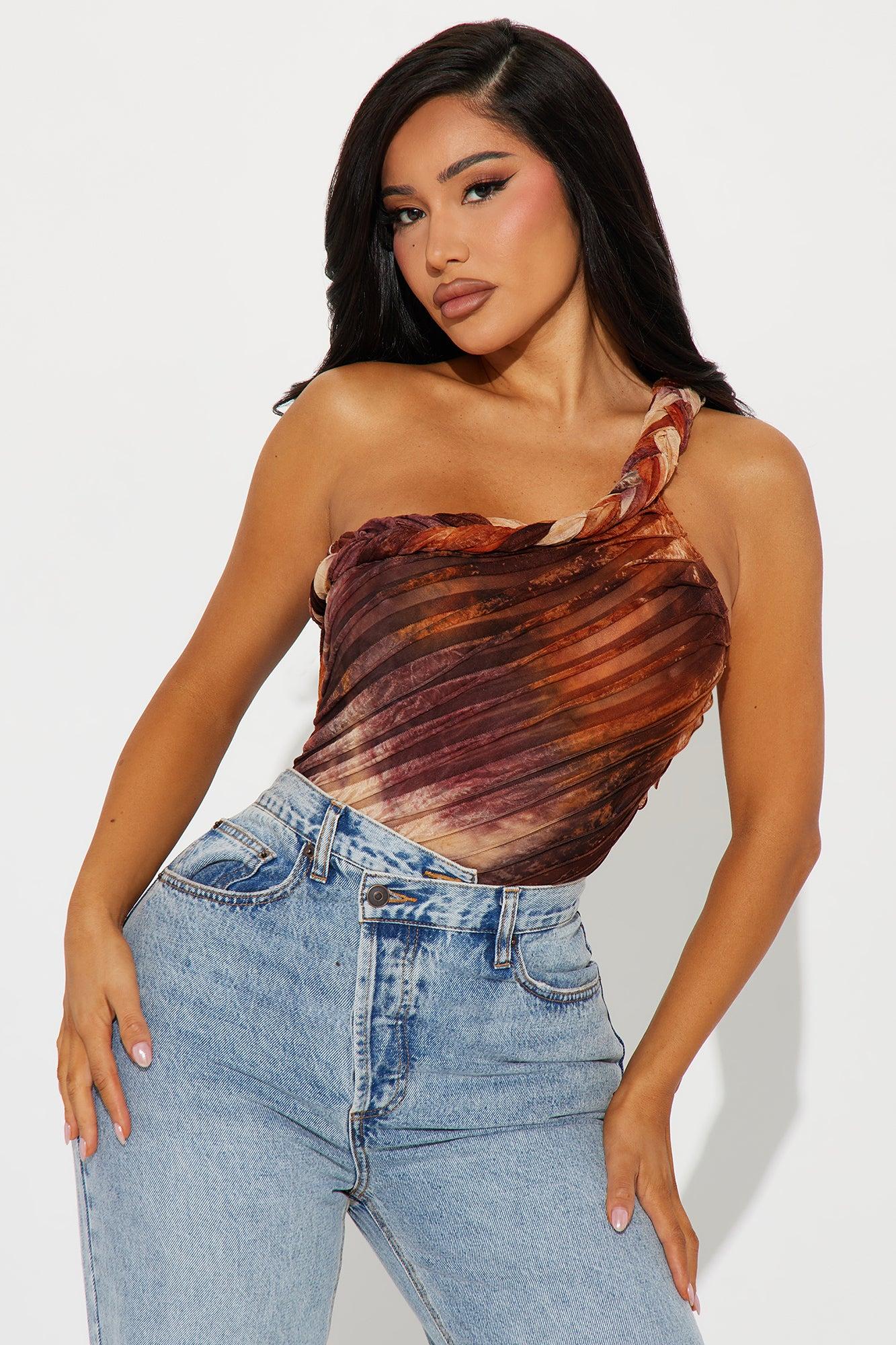 Private Island Textured Bodysuit - Orange/combo Product Image