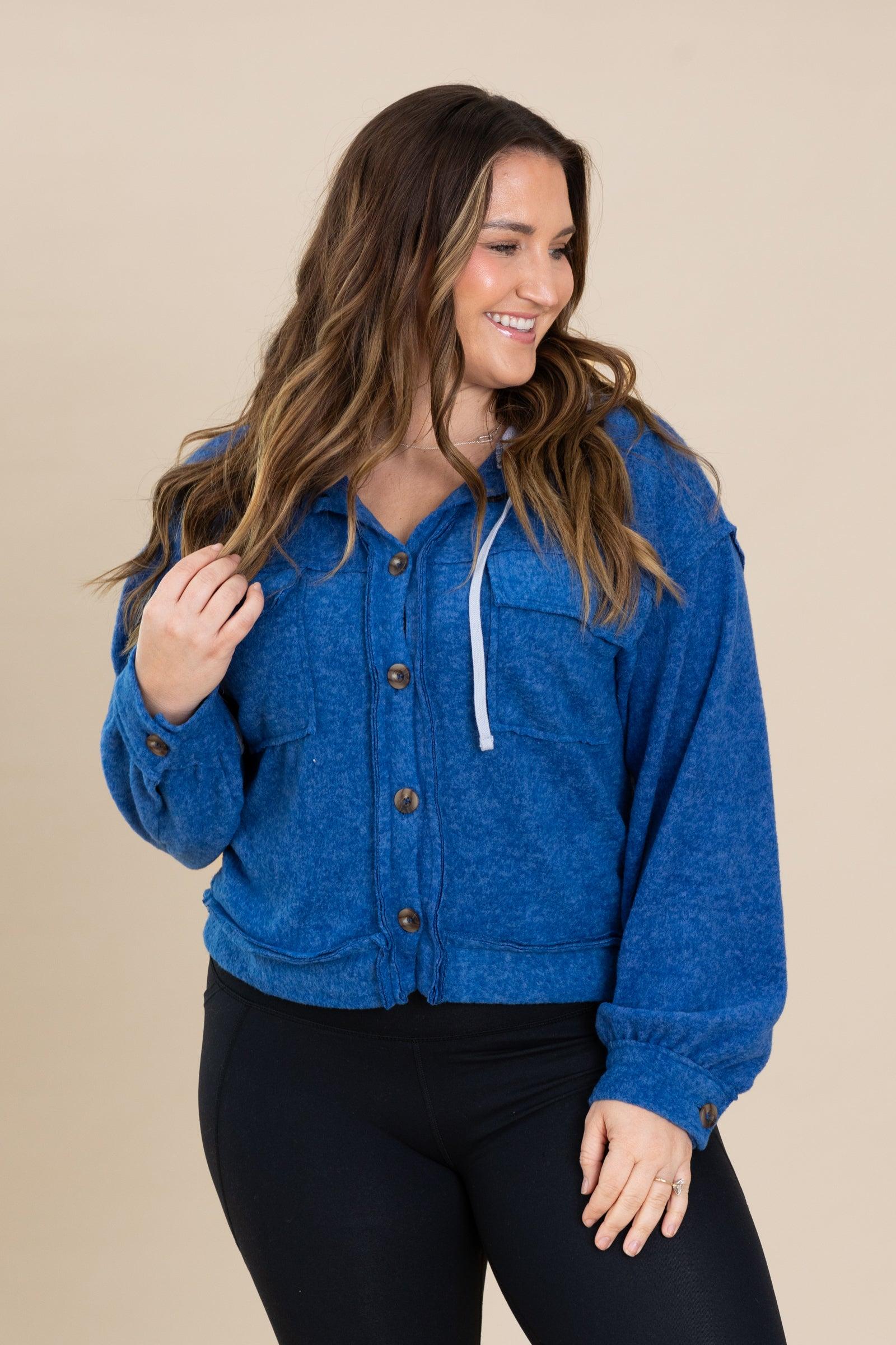 Brushed Hacci Hooded Button Down Shacket Product Image