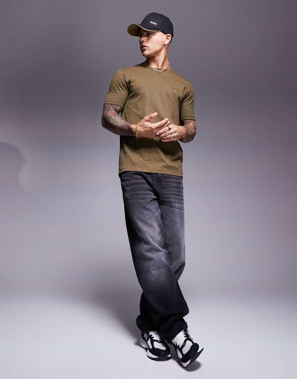 BOSS Orange Tales tonal logo t-shirt relaxed fit in tan Product Image