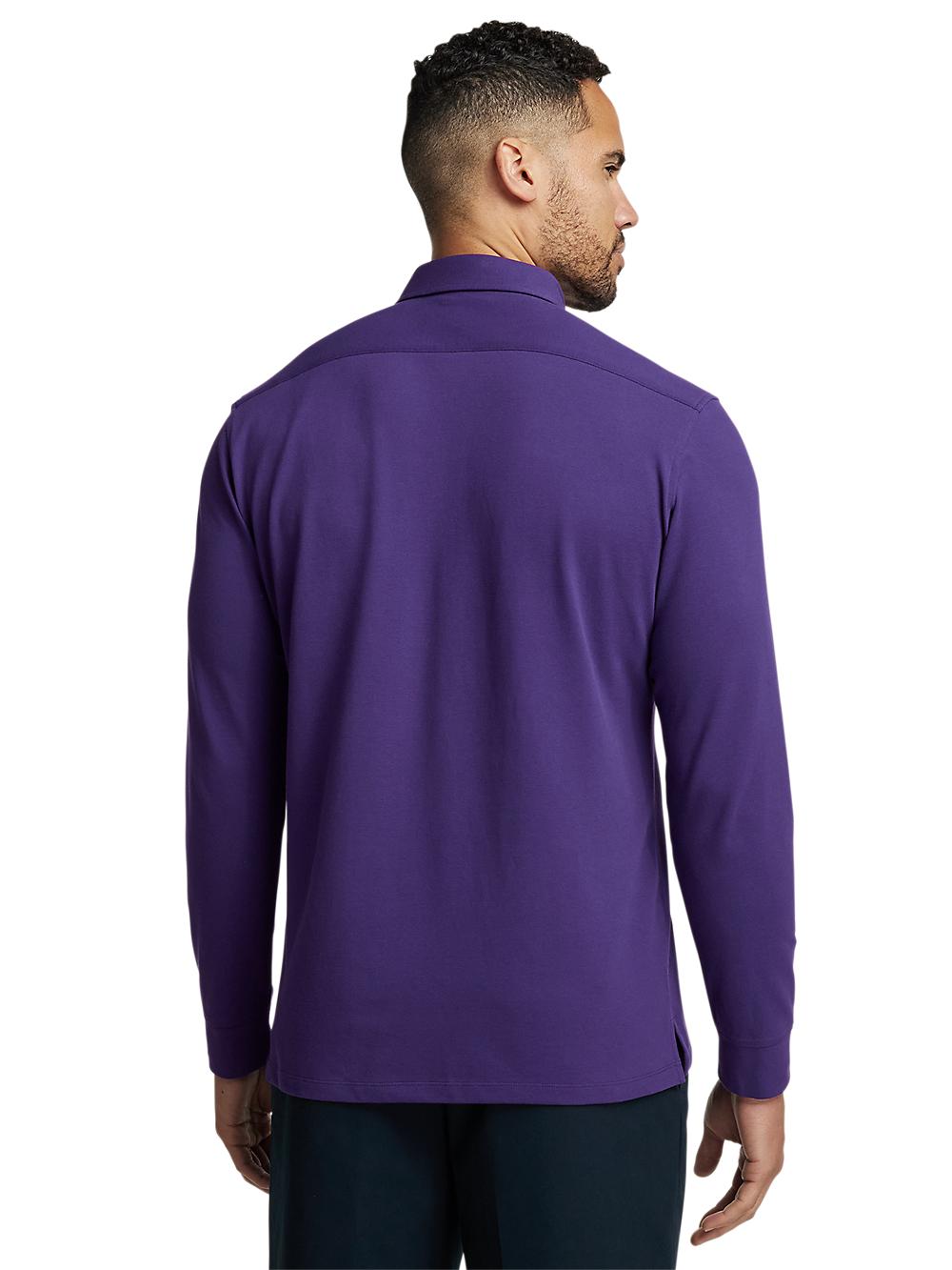 Cotton/Spandex Pique Three Button Polo - Purple Product Image