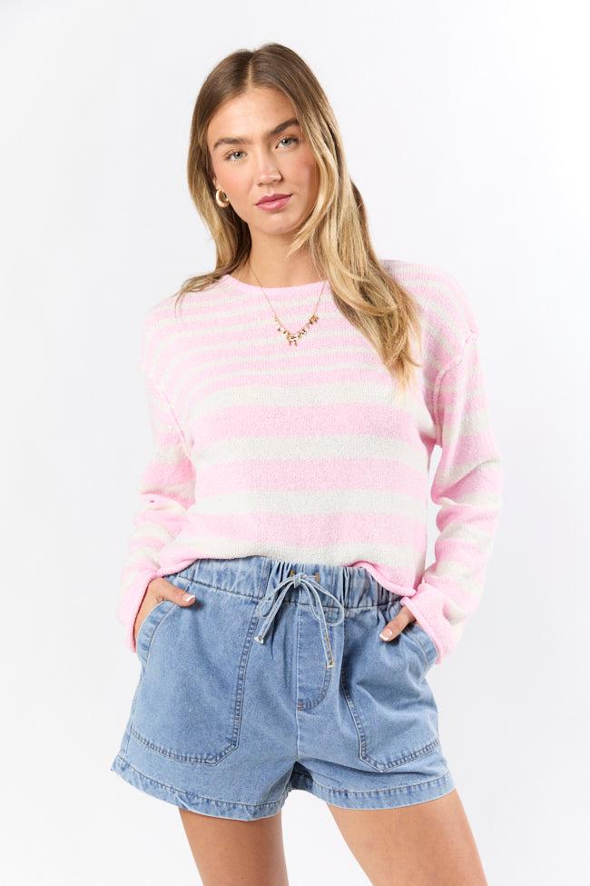All Decked Out Pink Lightweight Striped Sweater FINAL SALE Product Image