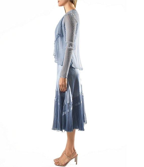 Komarov Two Piece Set Charmeuse Chiffon V-Neck A-Line Midi Dress With Cardigan Product Image