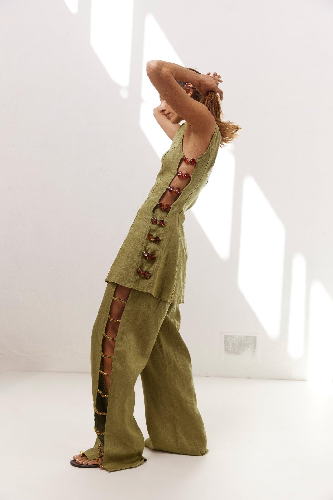 Tia Linen Pants Olive Product Image
