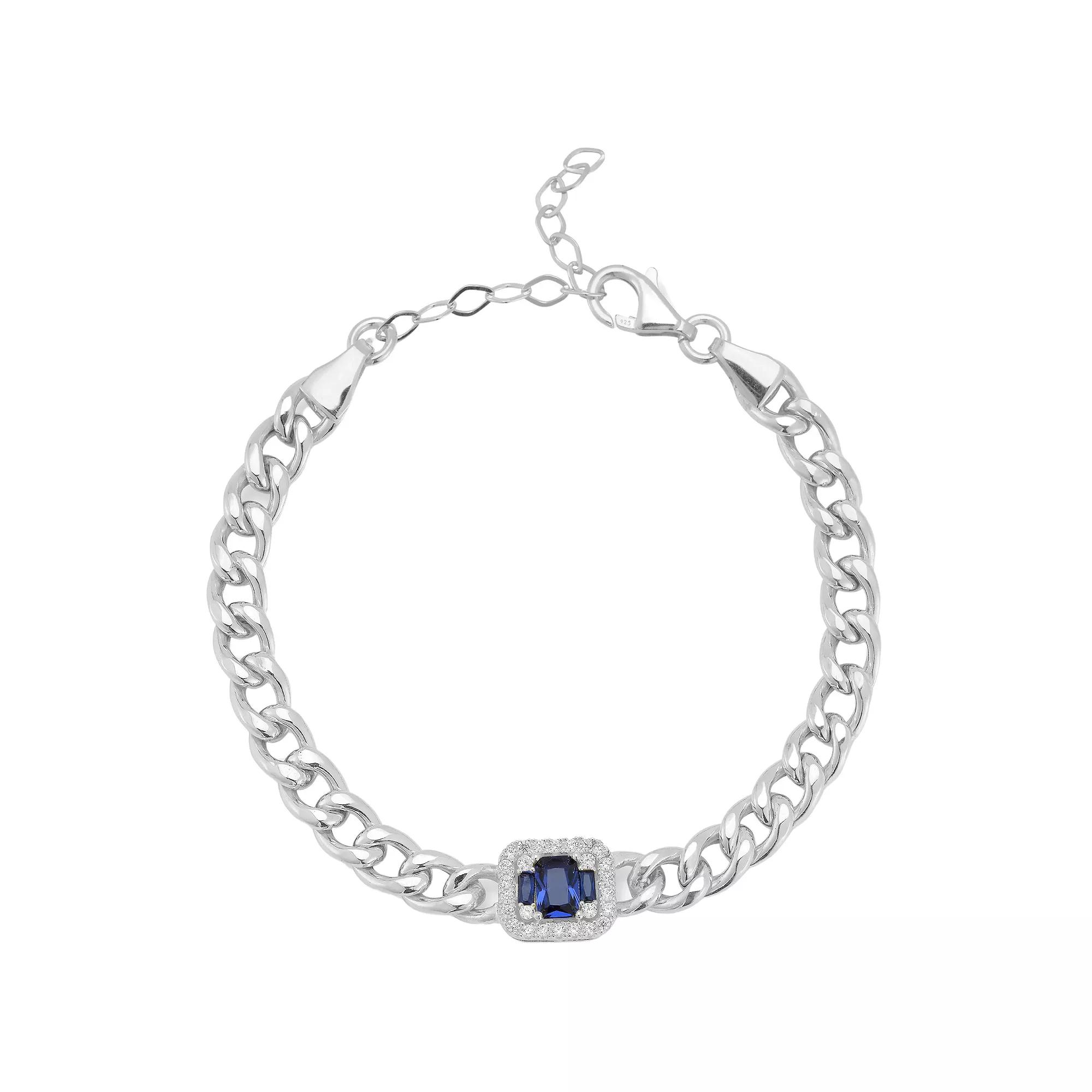 Sunkissed Sterling Cubic Zirconia Curb Chain Bracelet, Women's, Size: 8", Silver Tone Blue Product Image