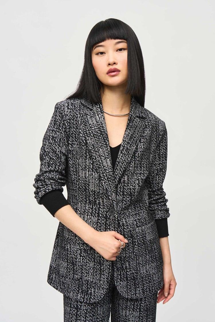Tweed Knit Fitted Blazer- Black/ Off White Product Image