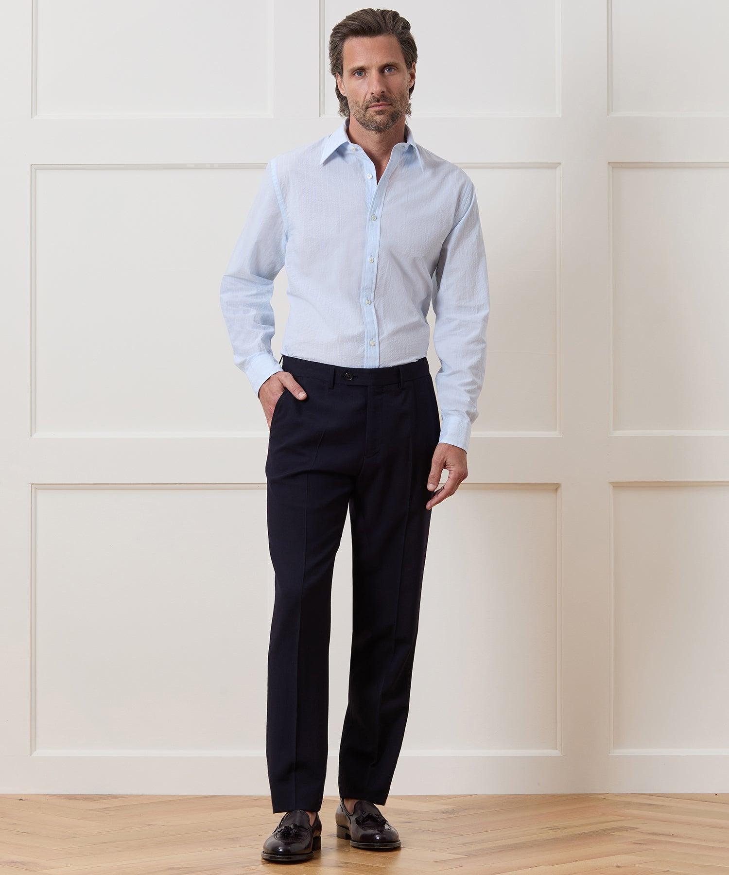 Seersucker Long Point Collar Dress Shirt Product Image