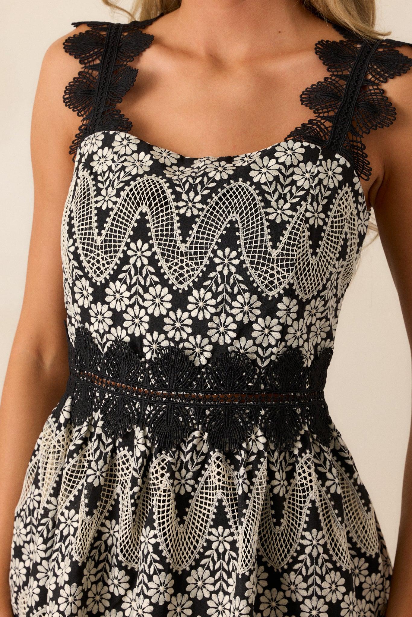 Mysteries Of The Night Black Eyelet Midi Dress Product Image